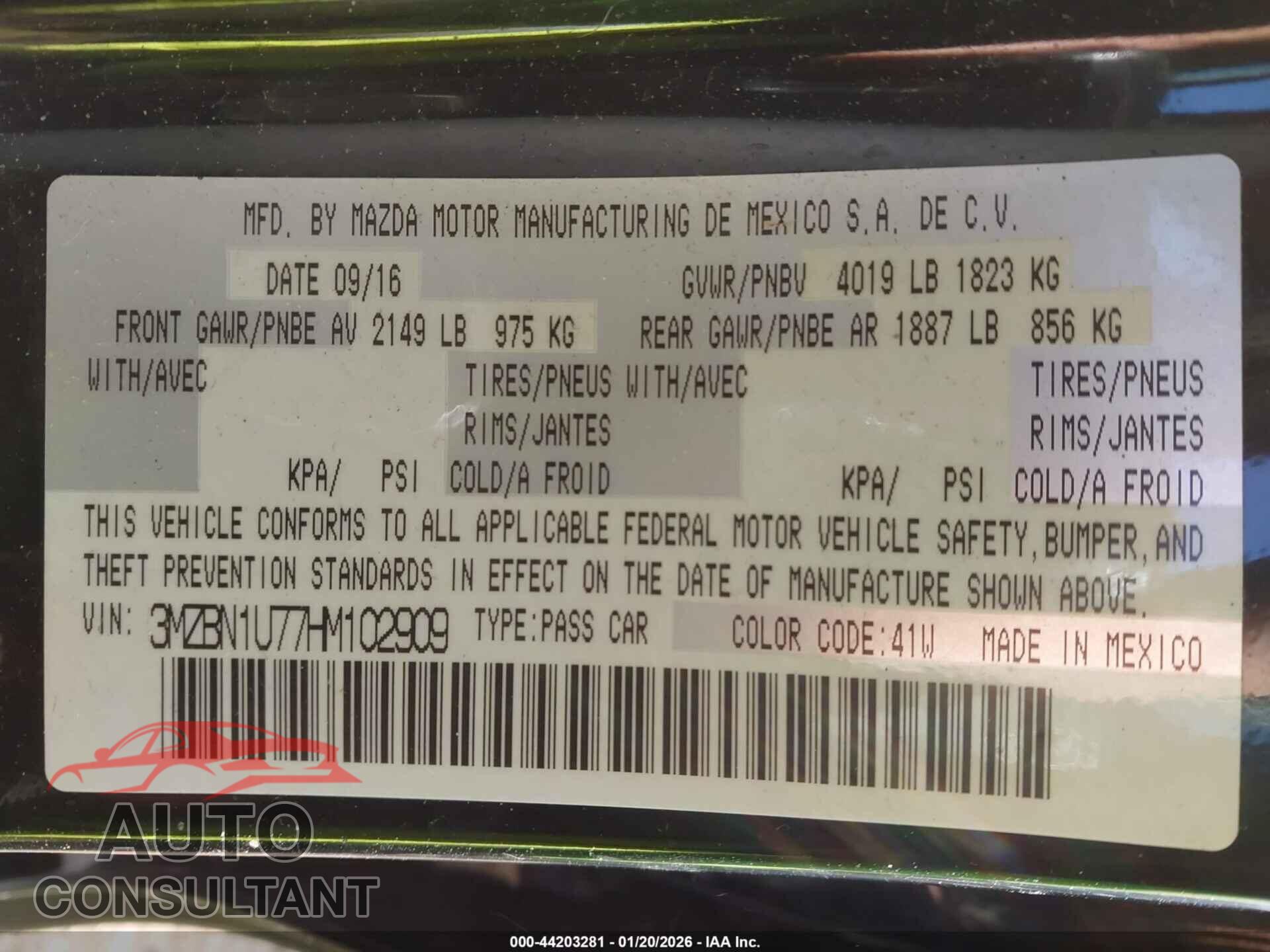 MAZDA MAZDA3 2017 - 3MZBN1U77HM102909