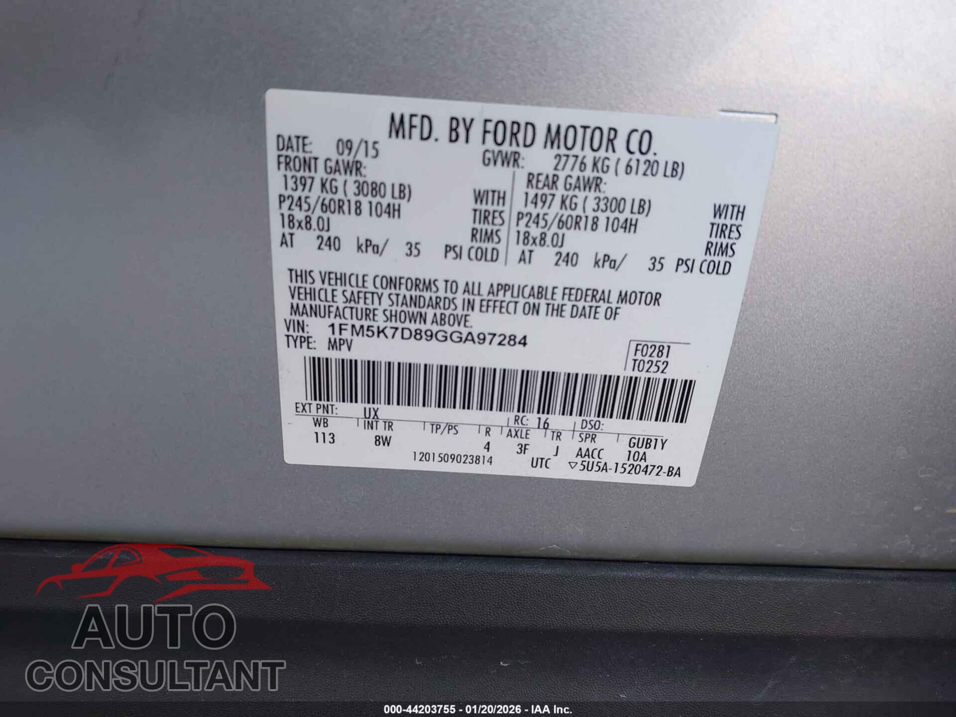 FORD EXPLORER 2016 - 1FM5K7D89GGA97284