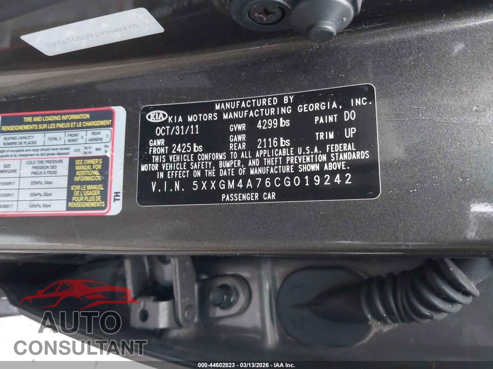 KIA OPTIMA 2012 - 5XXGM4A76CG019242