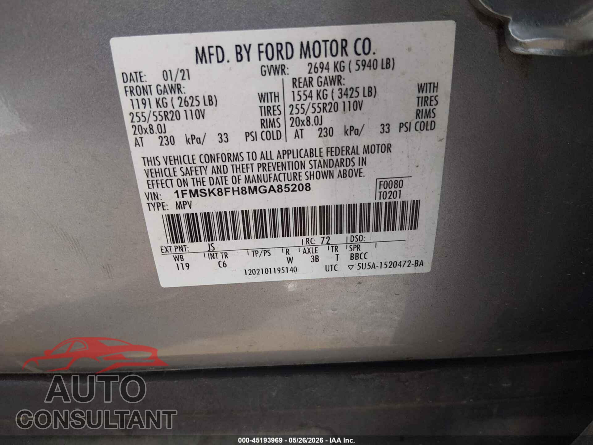 FORD EXPLORER 2021 - 1FMSK8FH8MGA85208