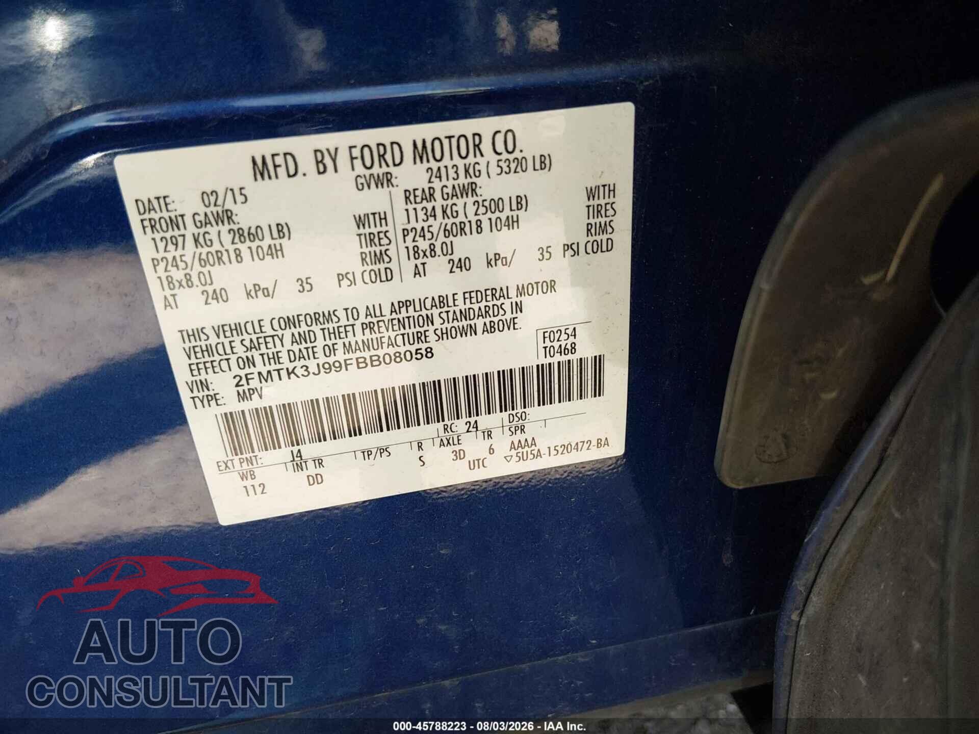 FORD EDGE 2015 - 2FMTK3J99FBB08058