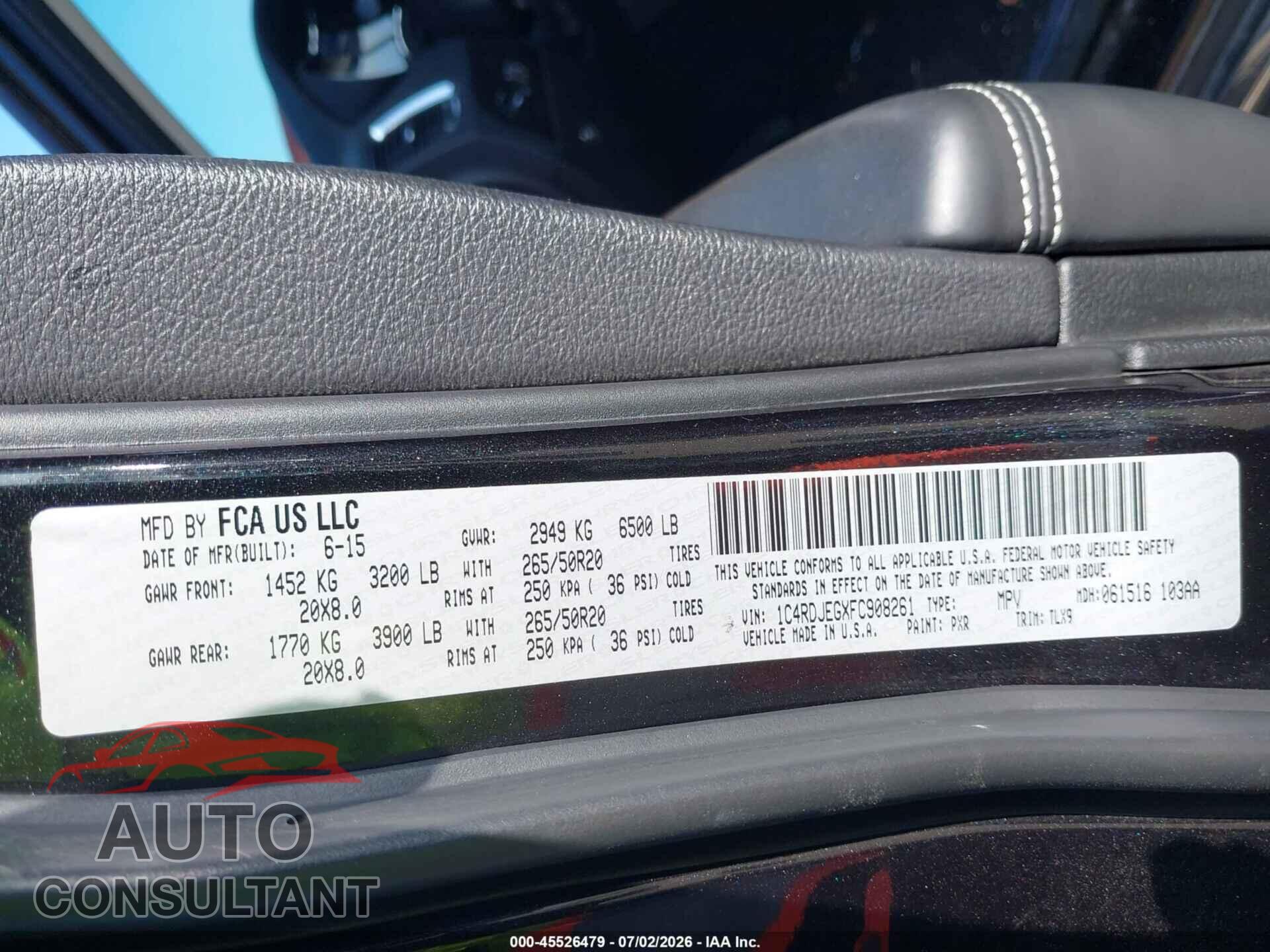 DODGE DURANGO 2015 - 1C4RDJEGXFC908261
