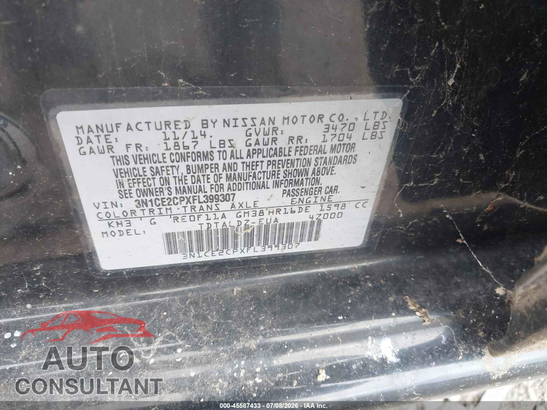 NISSAN VERSA NOTE 2015 - 3N1CE2CPXFL399307