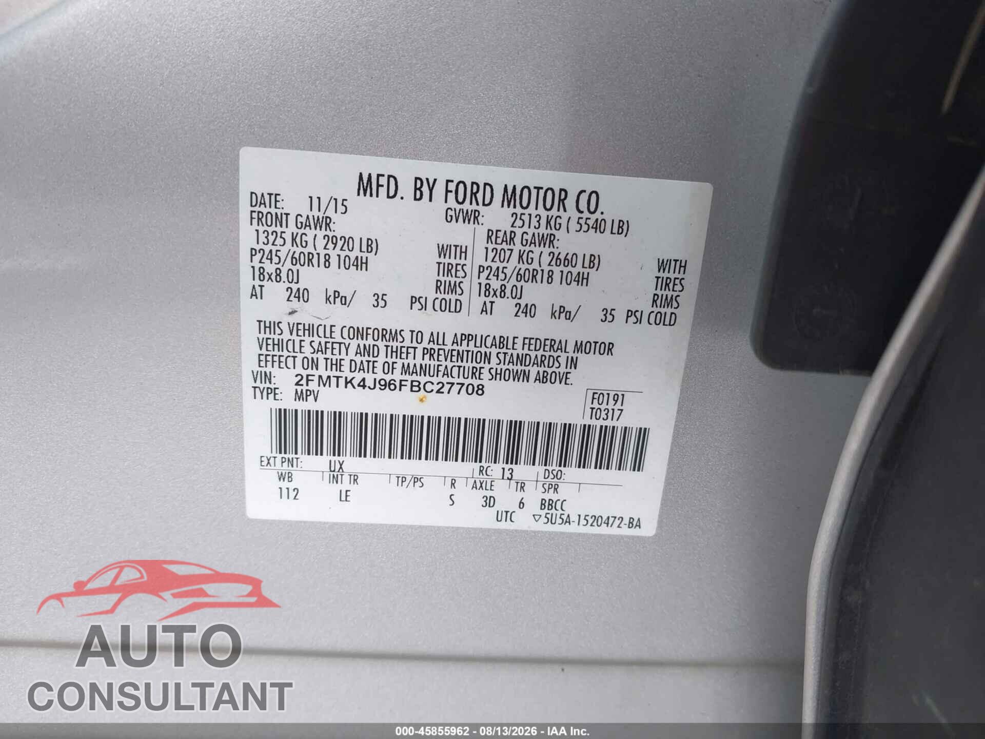 FORD EDGE 2015 - 2FMTK4J96FBC27708