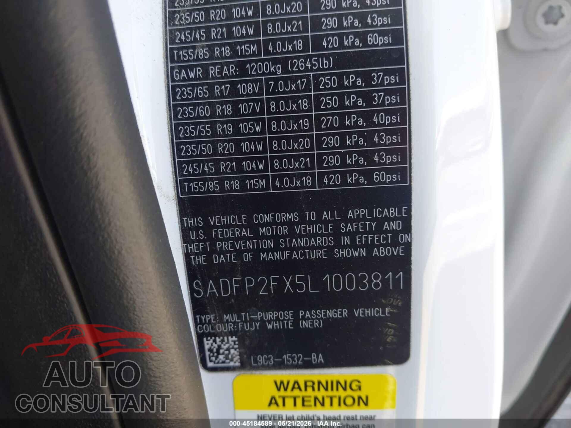 JAGUAR E-PACE 2020 - SADFP2FX5L1003811