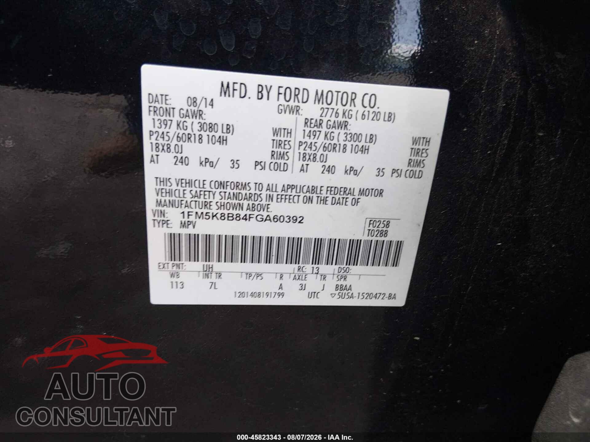 FORD EXPLORER 2015 - 1FM5K8B84FGA60392