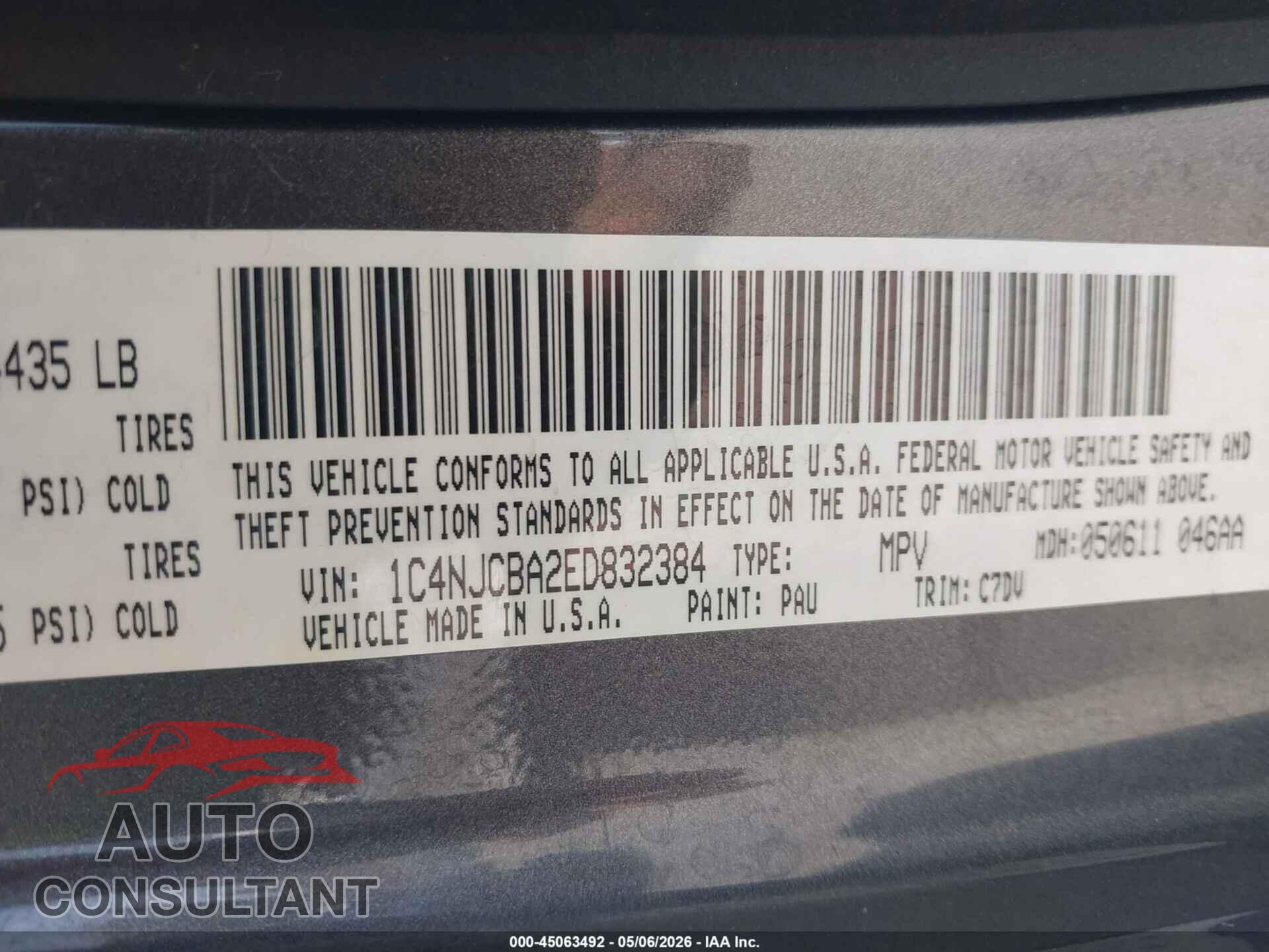 JEEP COMPASS 2014 - 1C4NJCBA2ED832384