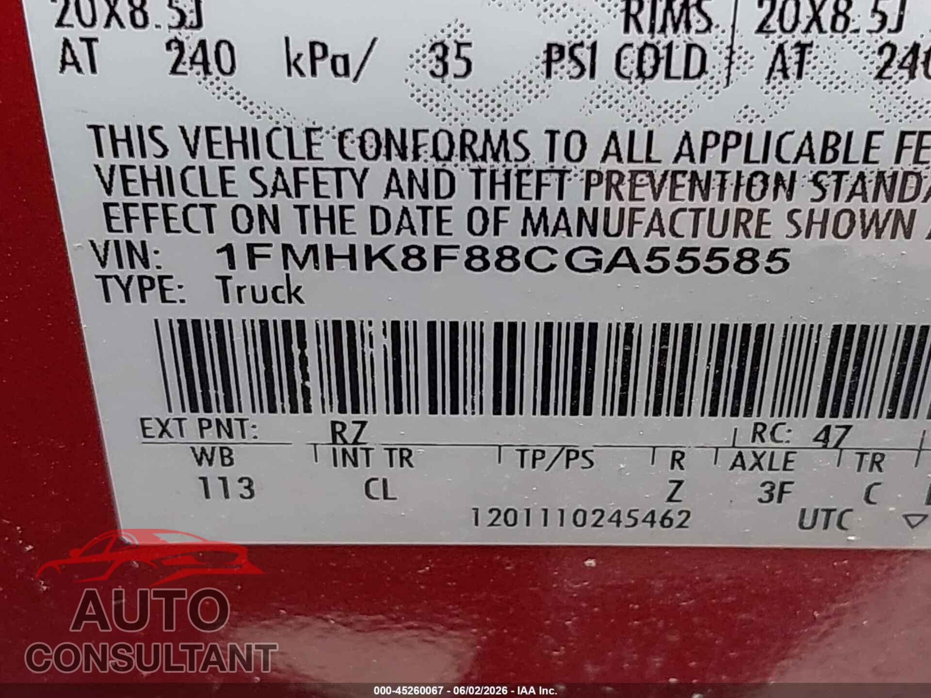 FORD EXPLORER 2012 - 1FMHK8F88CGA55585