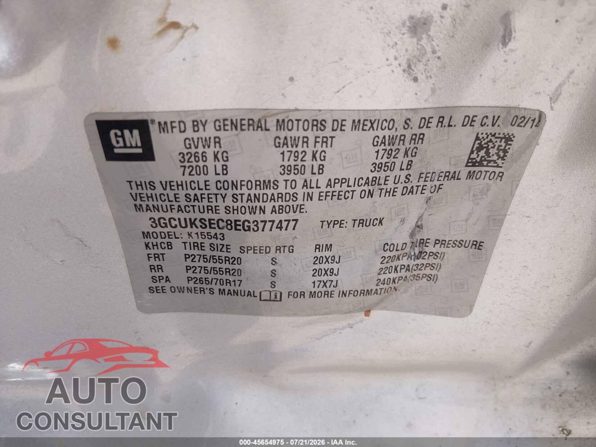 CHEVROLET SILVERADO 1500 2014 - 3GCUKSEC8EG377477