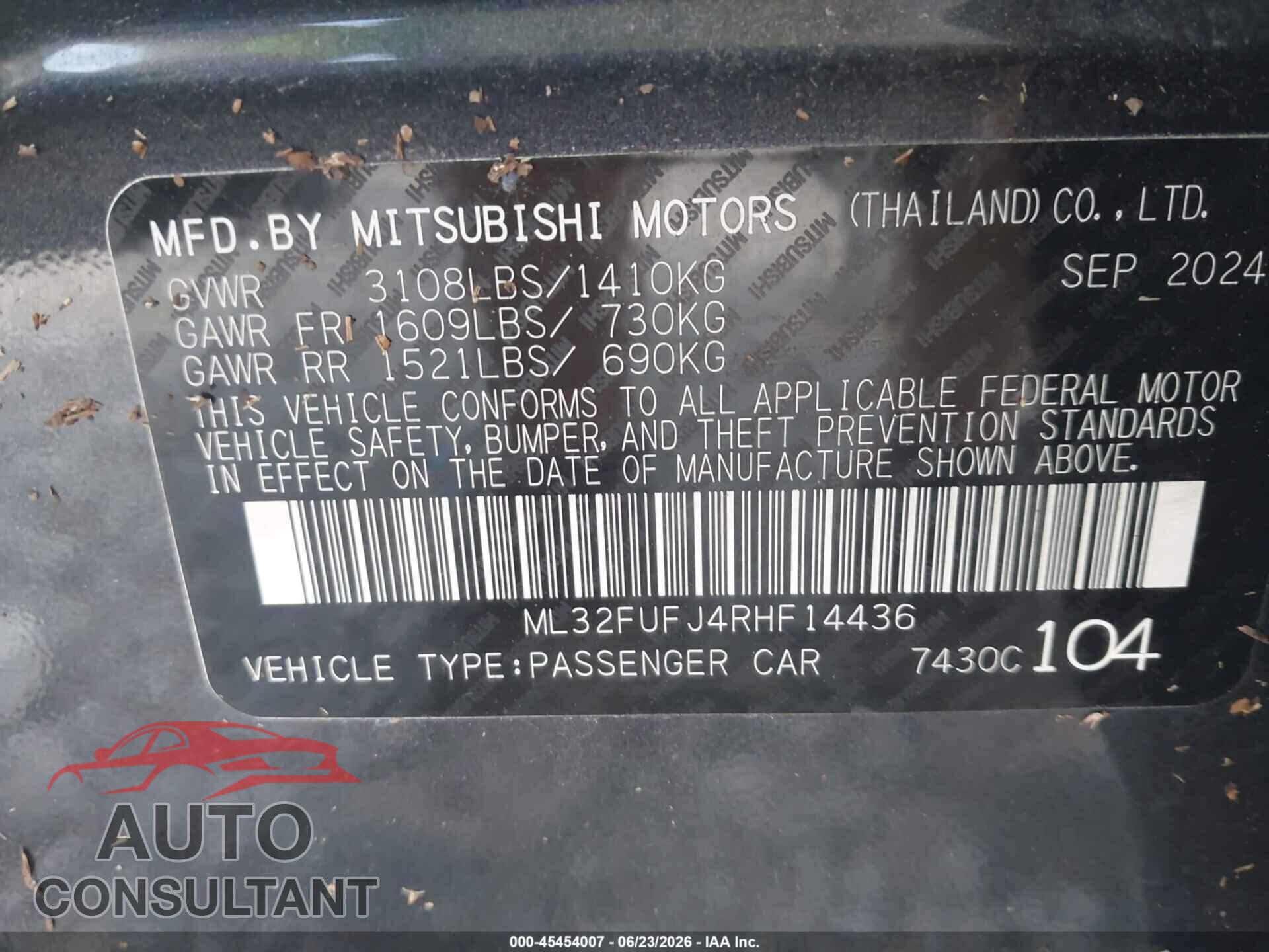 MITSUBISHI MIRAGE G4 2024 - ML32FUFJ4RHF14436