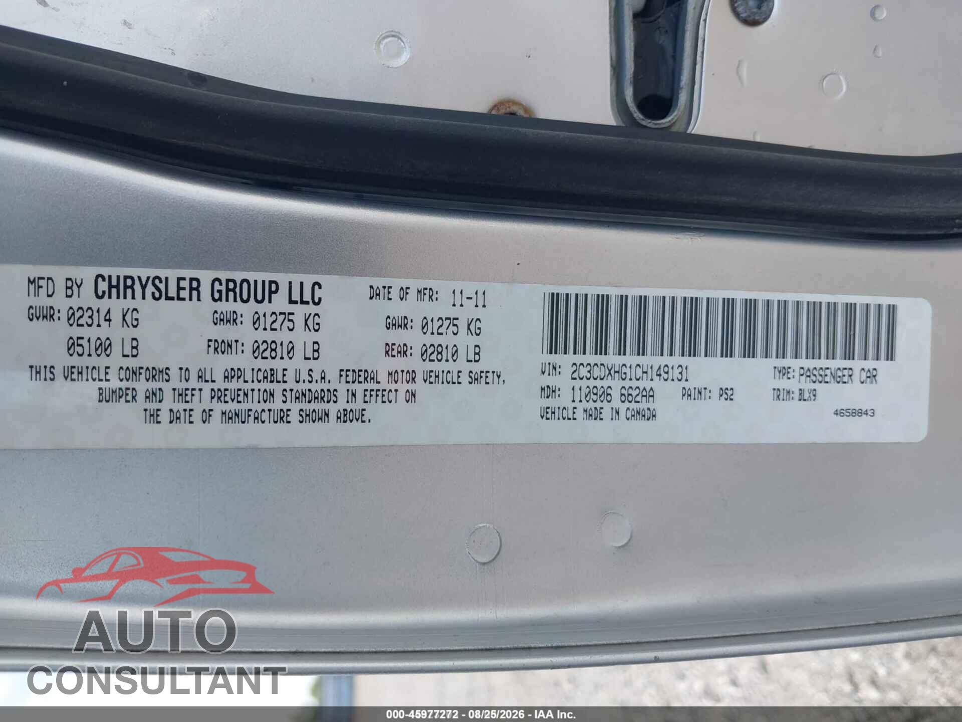DODGE CHARGER 2012 - 2C3CDXHG1CH149131