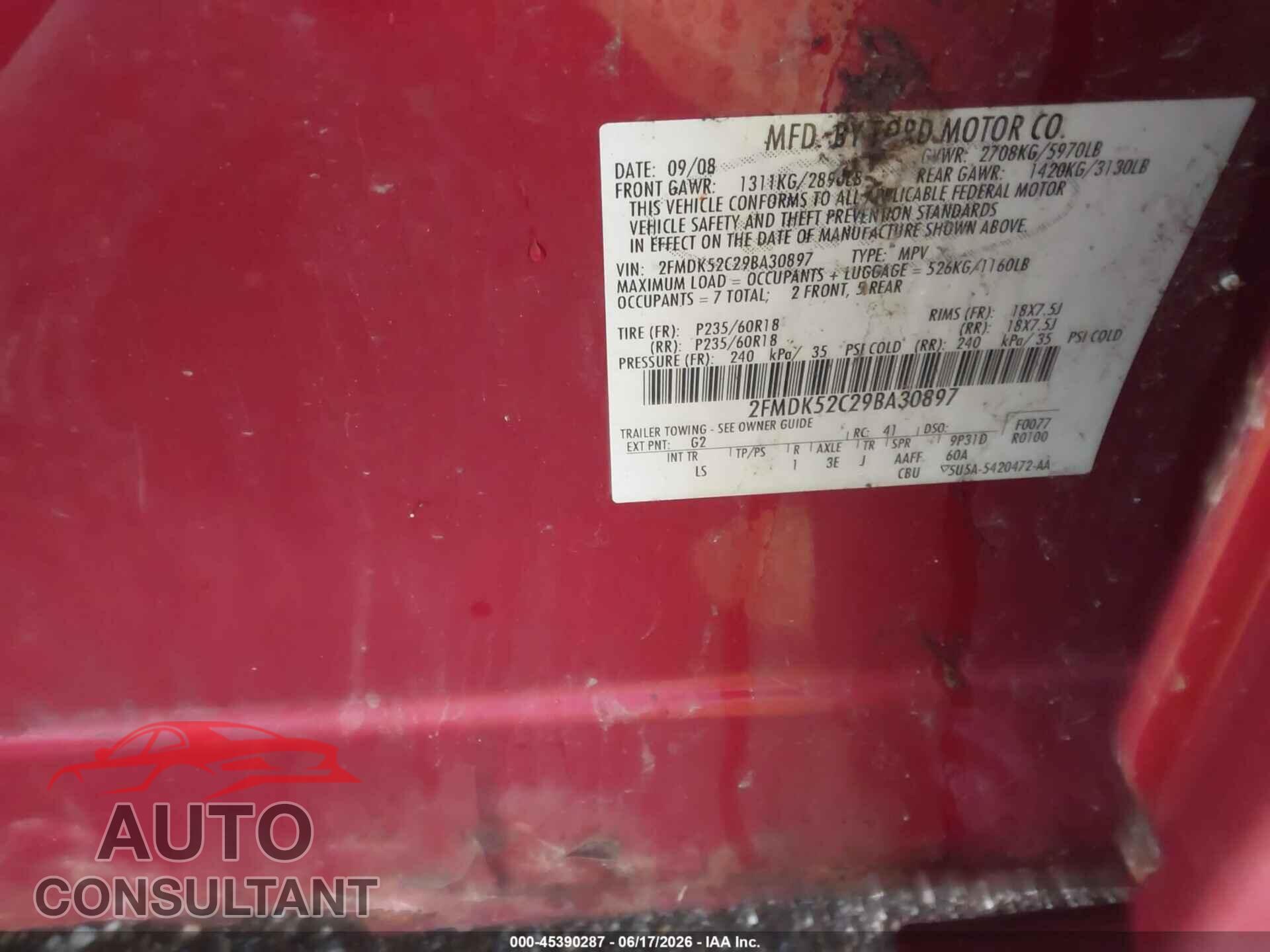 FORD FLEX 2009 - 2FMDK52C29BA30897