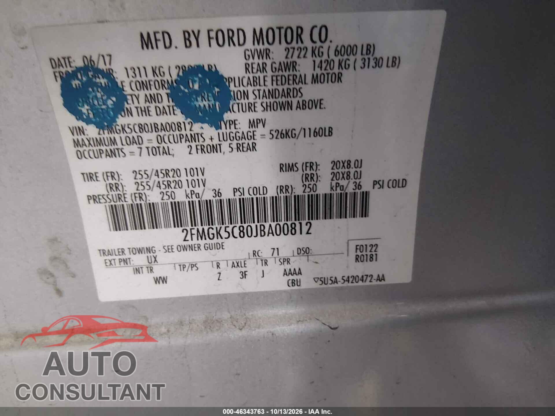 FORD FLEX 2018 - 2FMGK5C80JBA00812
