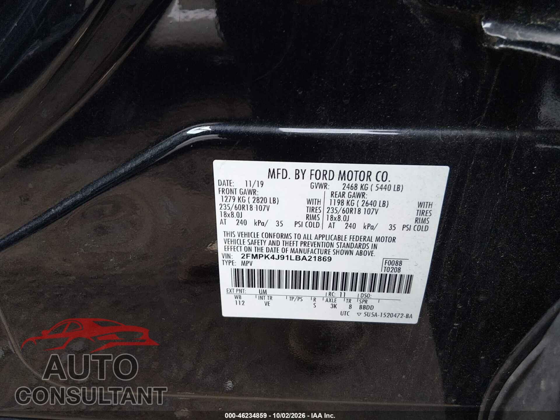 FORD EDGE 2020 - 2FMPK4J91LBA21869