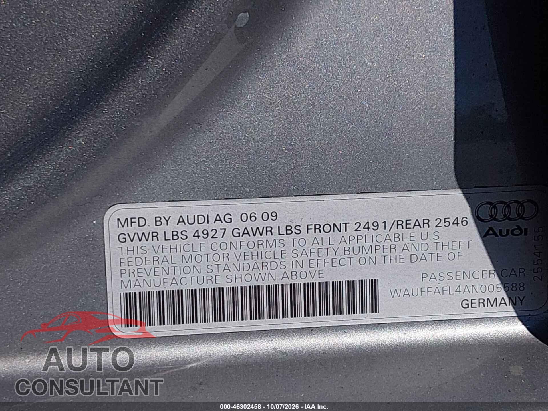 AUDI A4 2010 - WAUFFAFL4AN005588