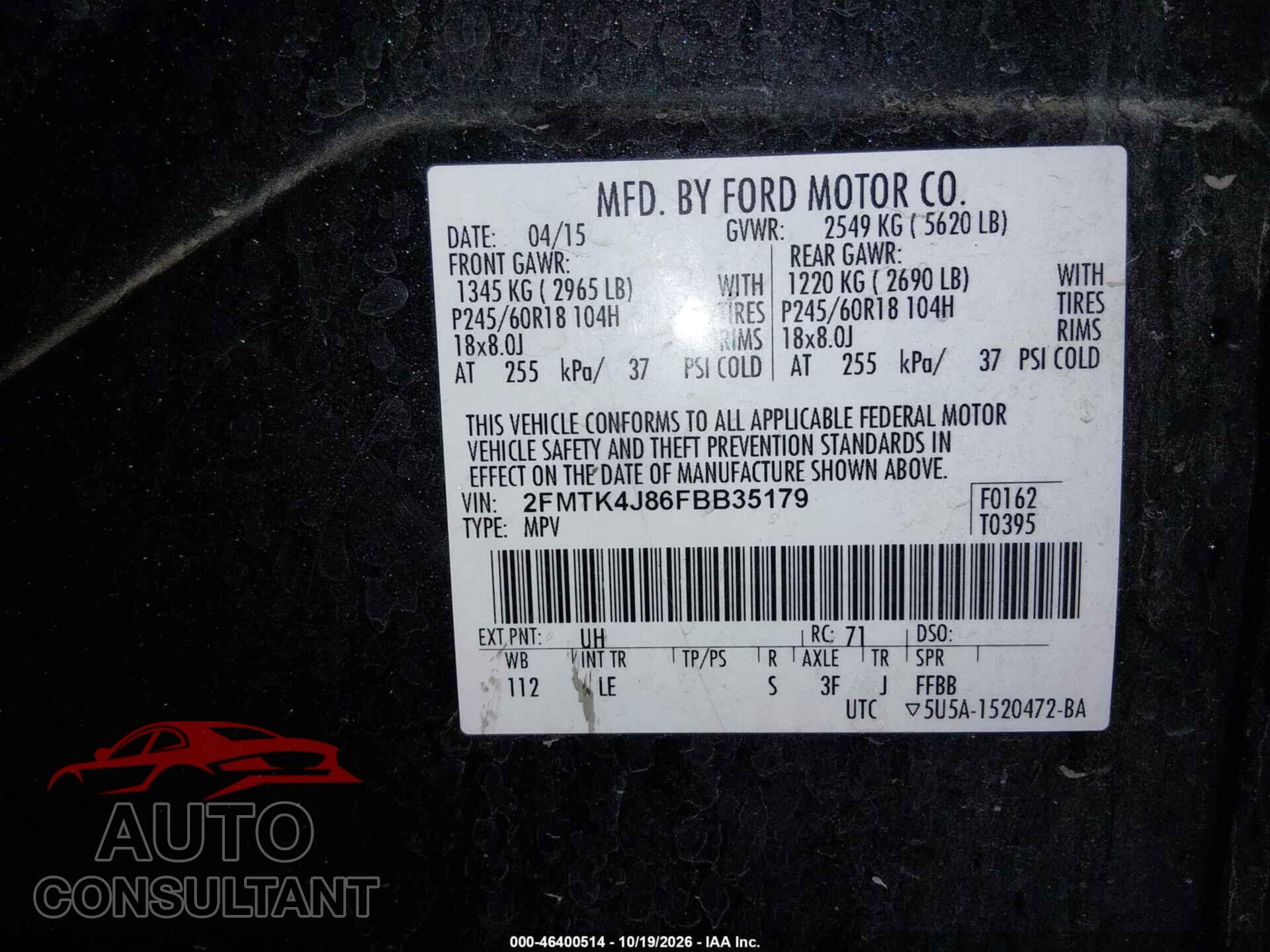 FORD EDGE 2015 - 2FMTK4J86FBB35179