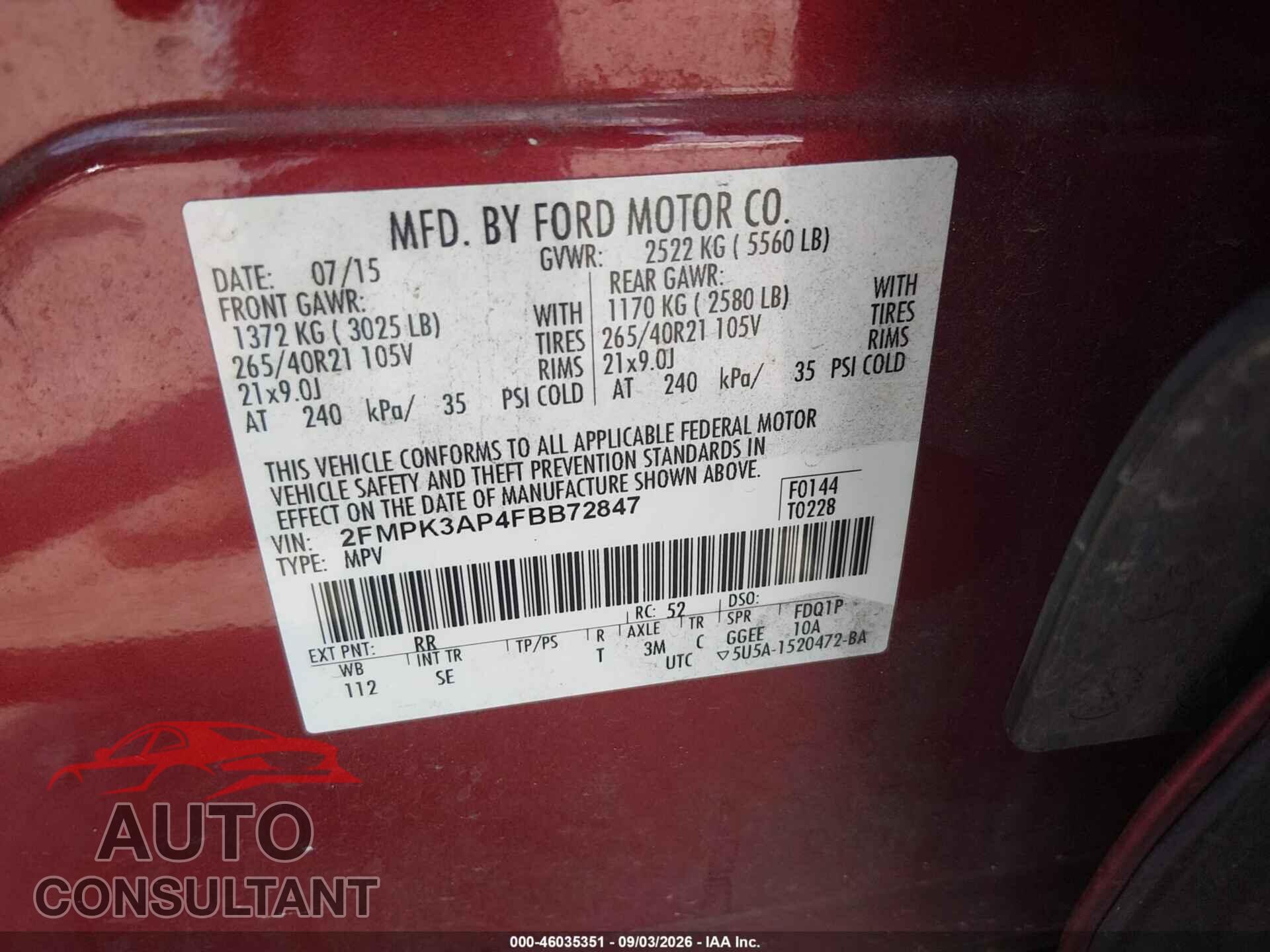 FORD EDGE 2015 - 2FMPK3AP4FBB72847