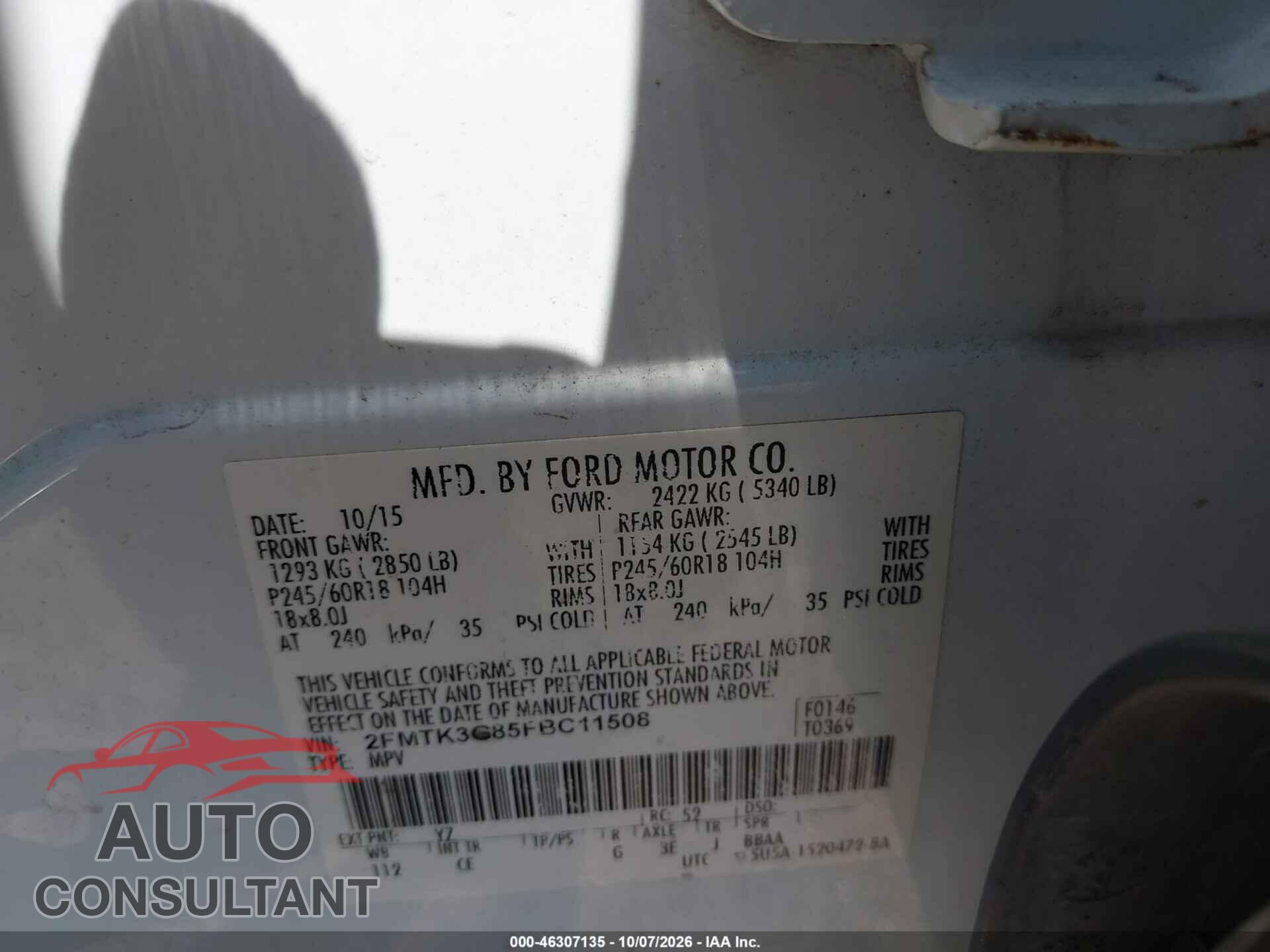 FORD EDGE 2015 - 2FMTK3G85FBC11508