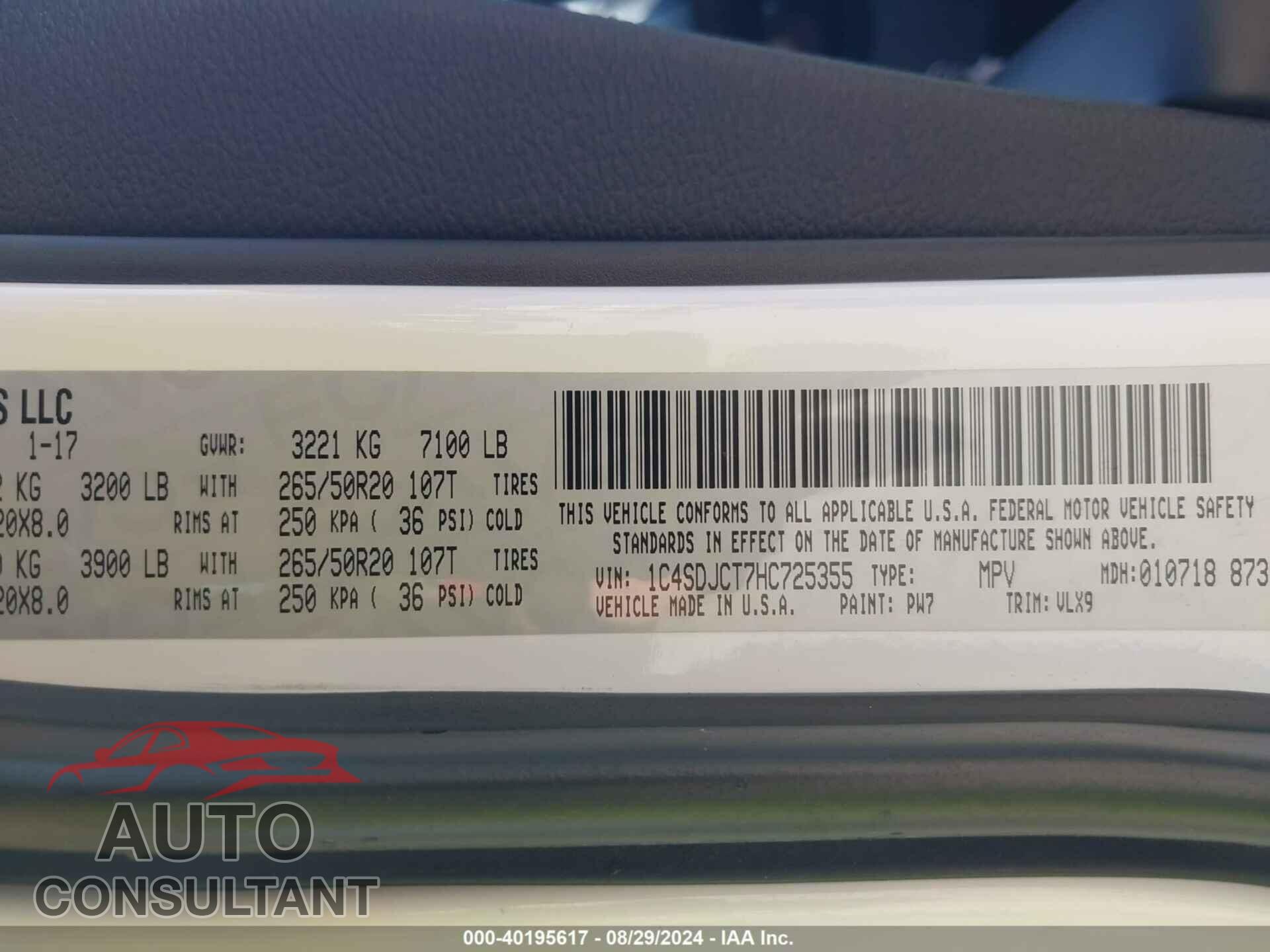DODGE DURANGO 2017 - 1C4SDJCT7HC725355