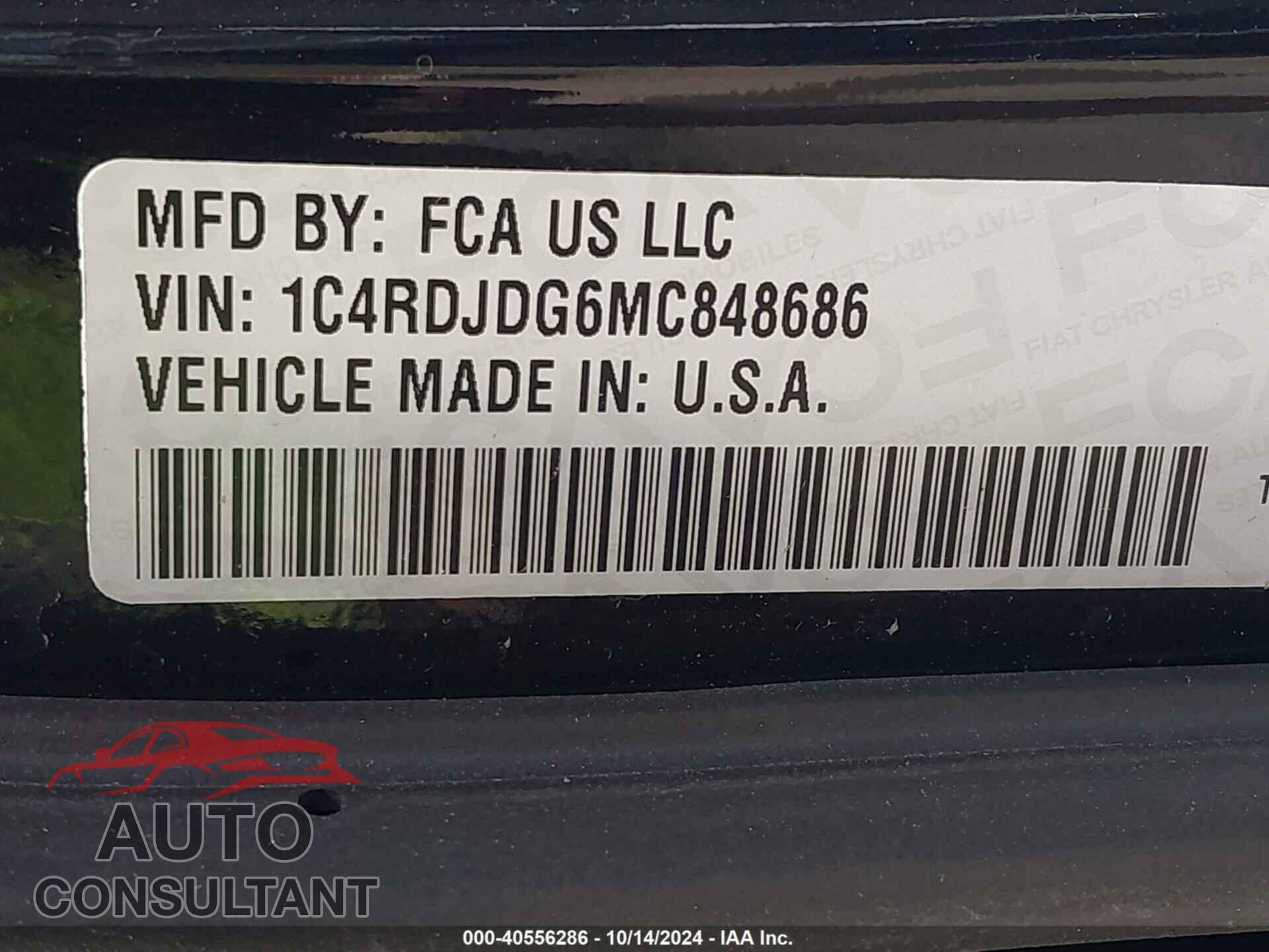 DODGE DURANGO 2021 - 1C4RDJDG6MC848686