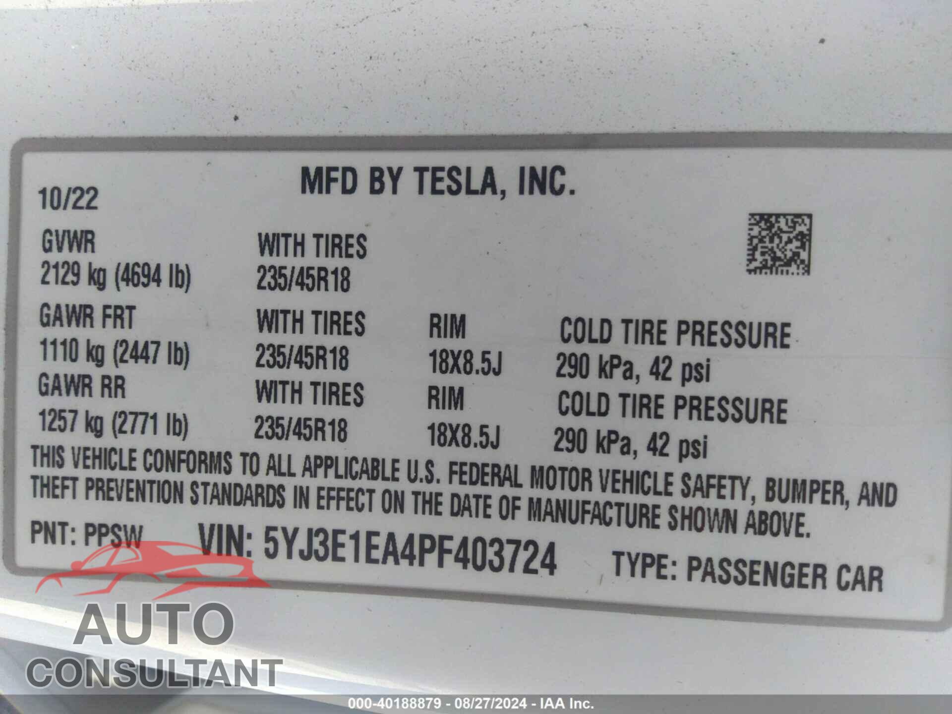 TESLA MODEL 3 2023 - 5YJ3E1EA4PF403724