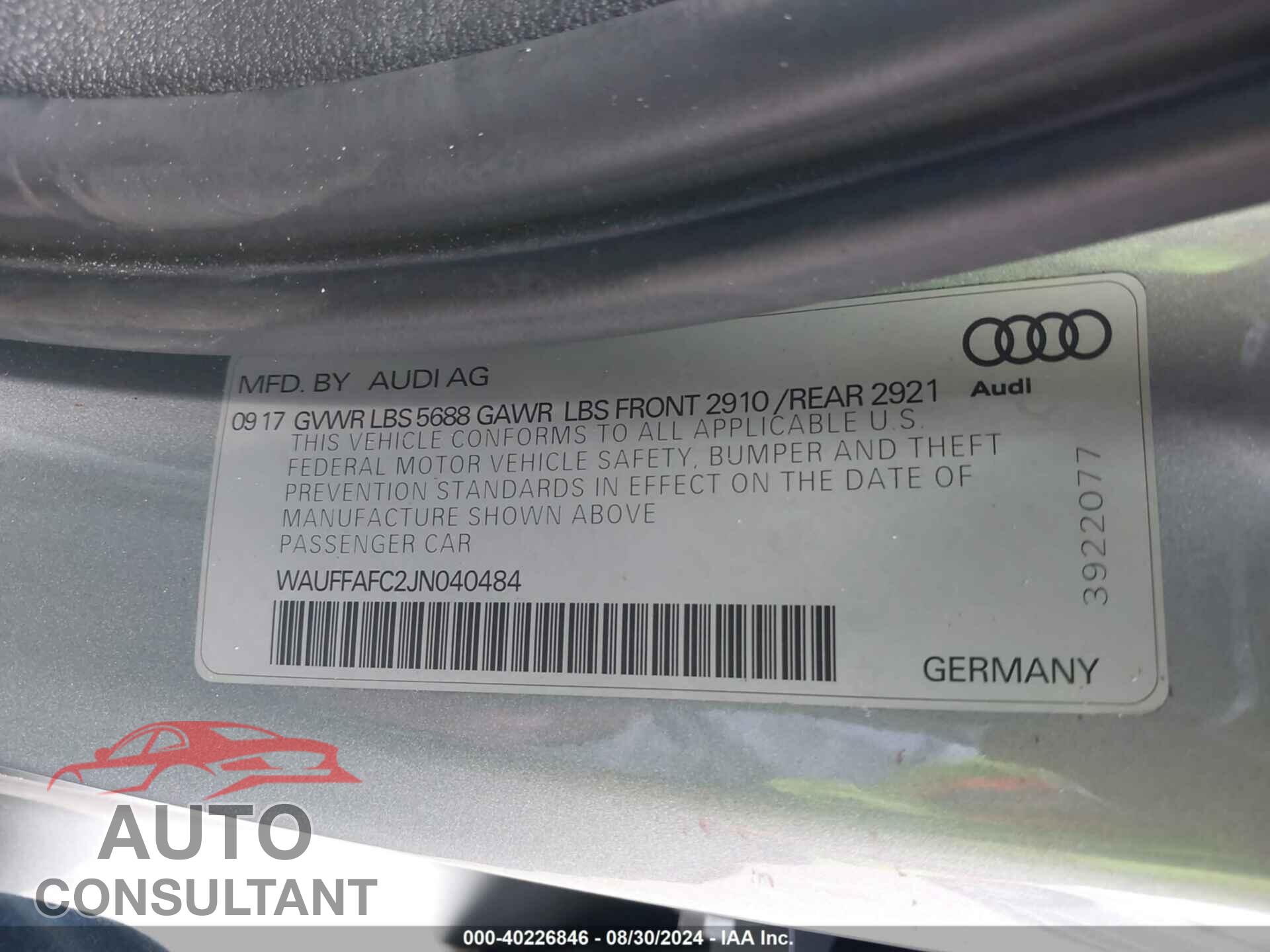 AUDI S6 2018 - WAUFFAFC2JN040484
