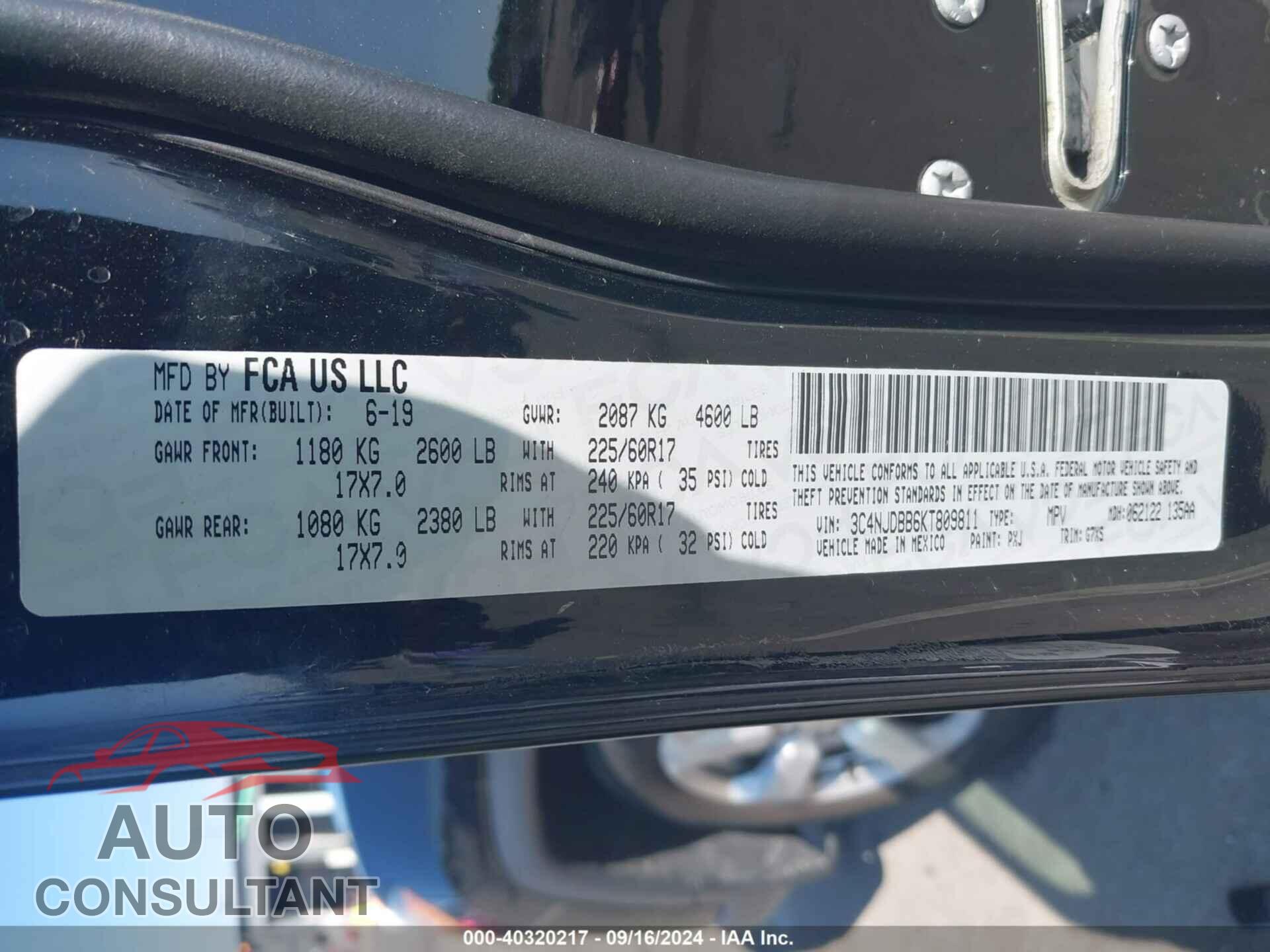 JEEP COMPASS 2019 - 3C4NJDBB6KT809811
