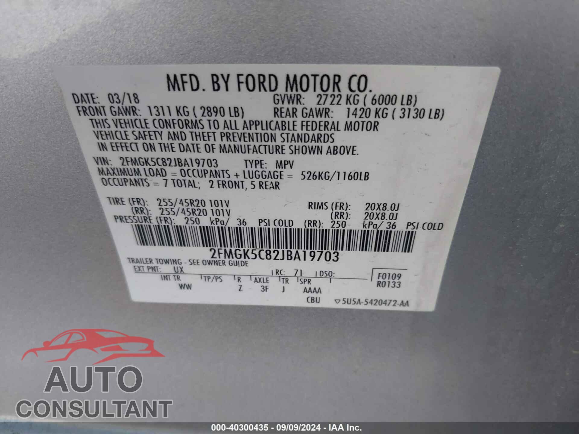 FORD FLEX 2018 - 2FMGK5C82JBA19703