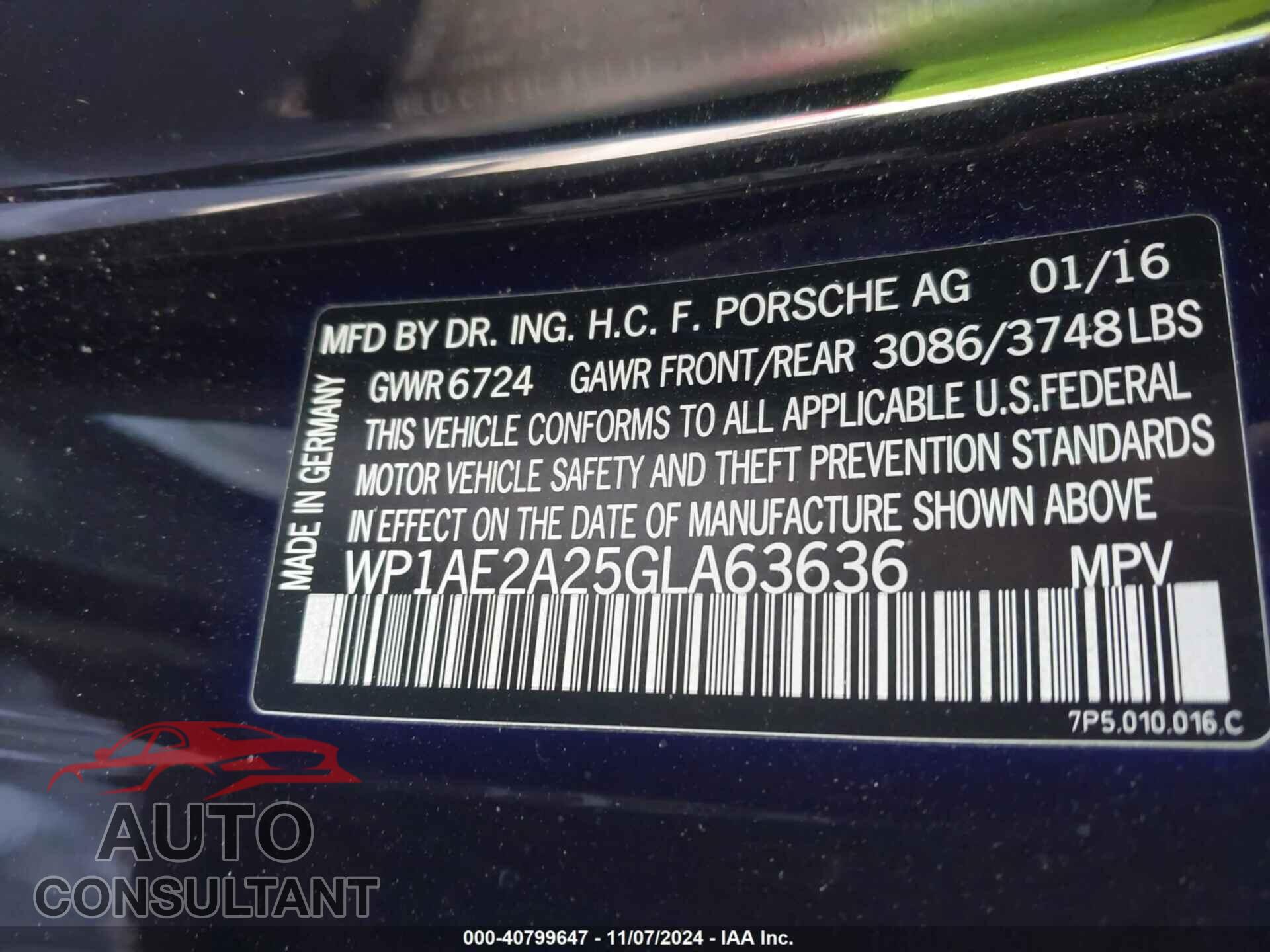 PORSCHE CAYENNE E-HYBRID 2016 - WP1AE2A25GLA63636