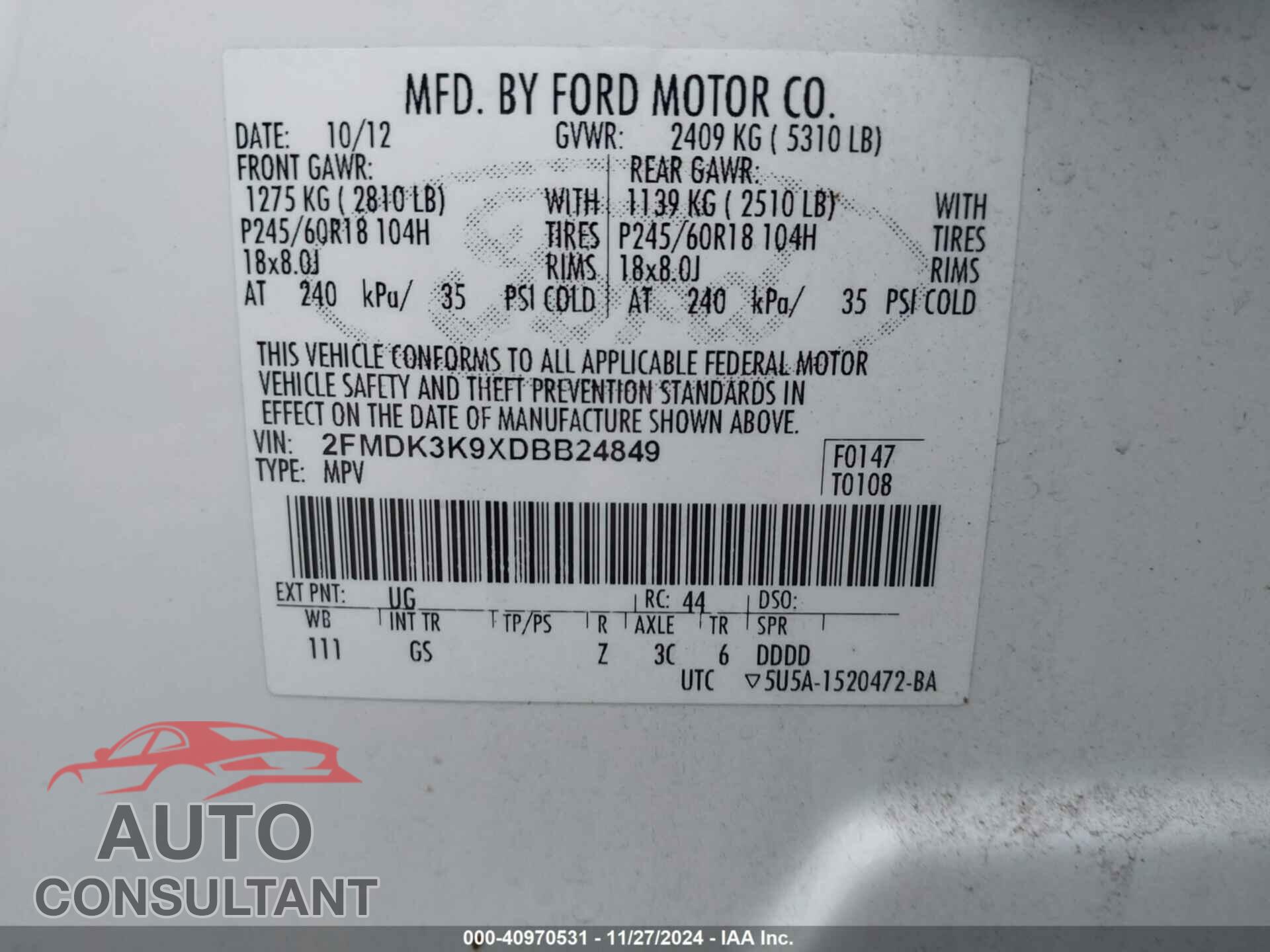FORD EDGE 2013 - 2FMDK3K9XDBB24849