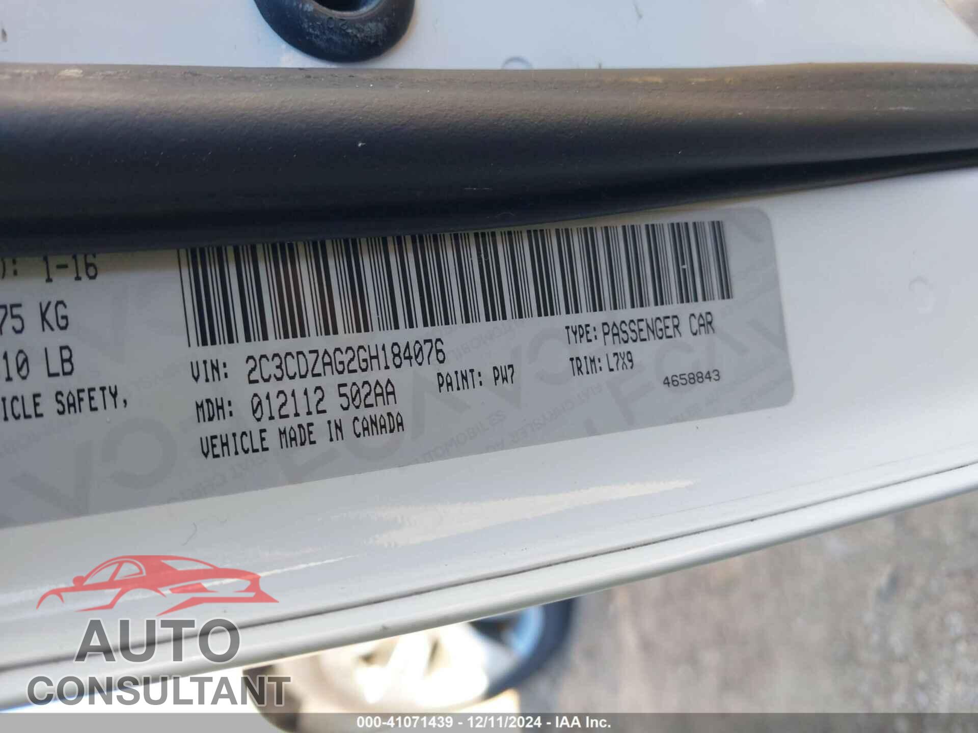 DODGE CHALLENGER 2016 - 2C3CDZAG2GH184076
