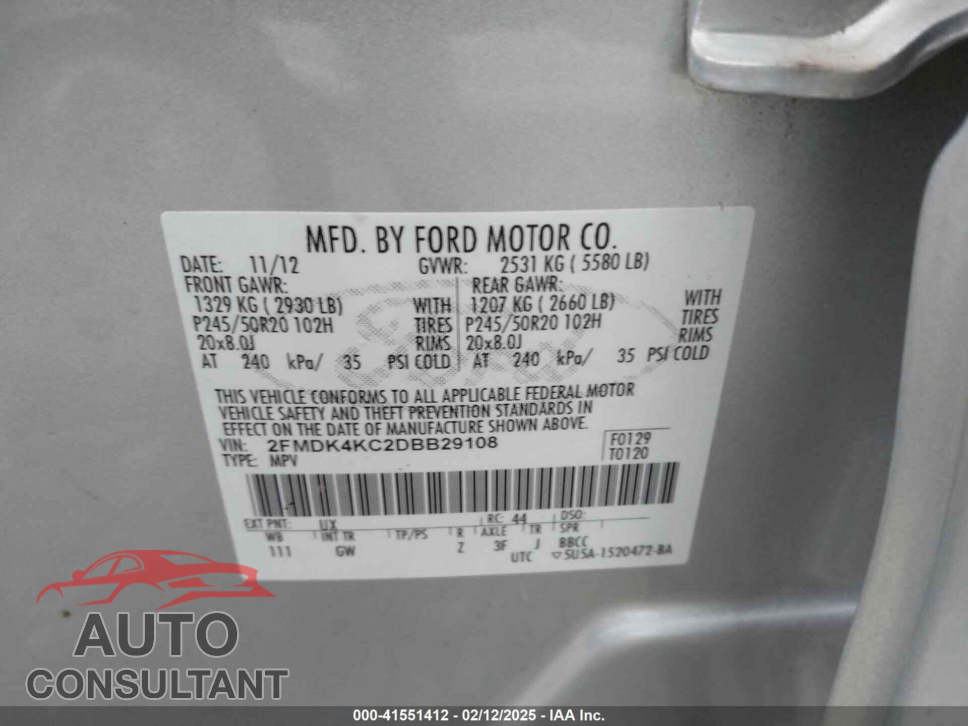 FORD EDGE 2013 - 2FMDK4KC2DBB29108