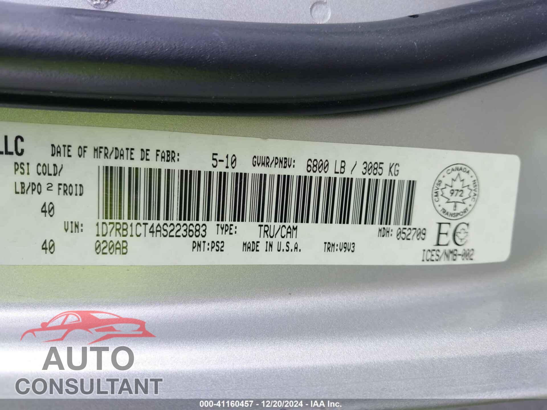 DODGE RAM 1500 2010 - 1D7RB1CT4AS223683