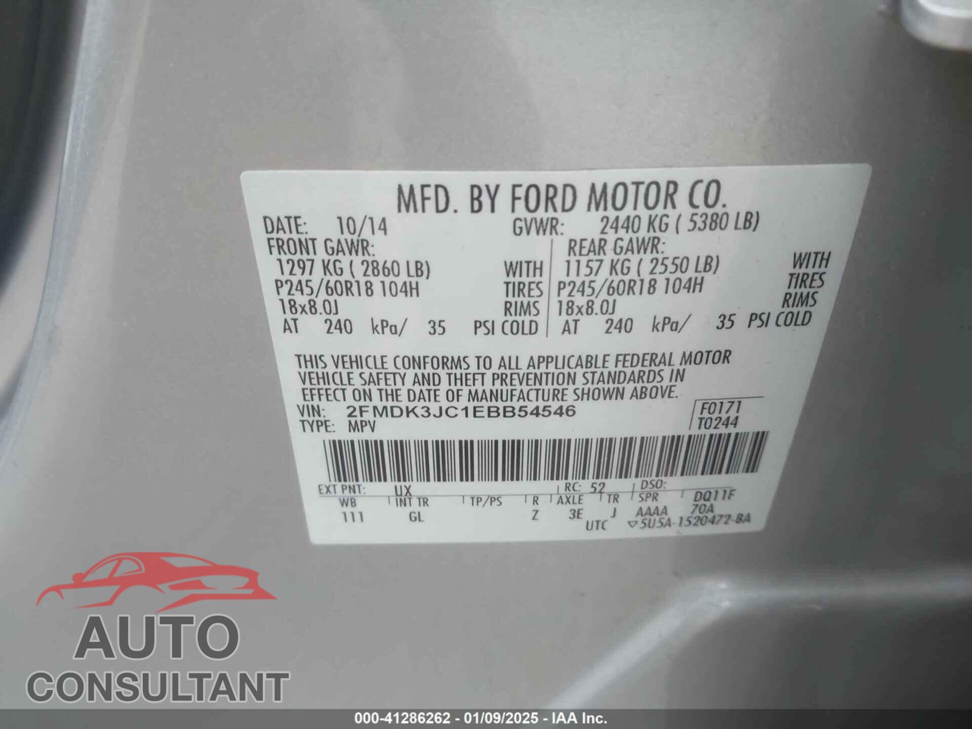 FORD EDGE 2014 - 2FMDK3JC1EBB54546