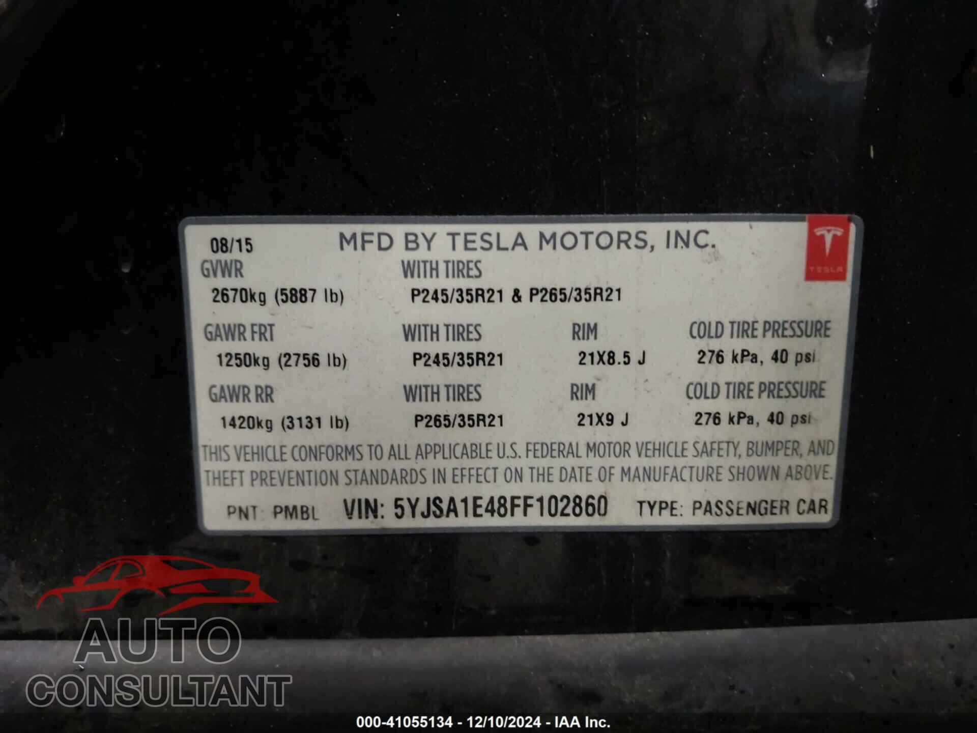 TESLA MODEL S 2015 - 5YJSA1E48FF102860