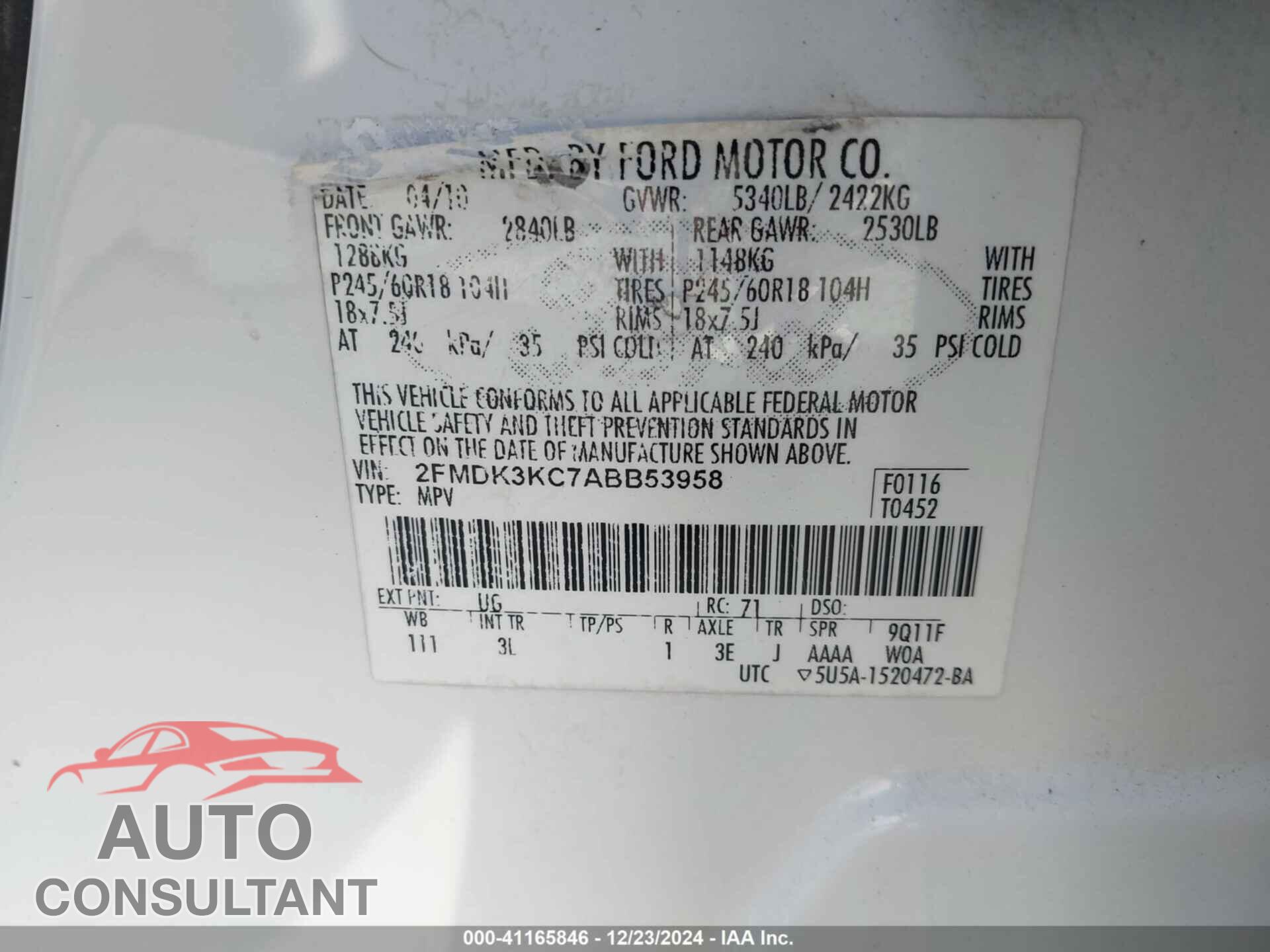 FORD EDGE 2010 - 2FMDK3KC7ABB53958