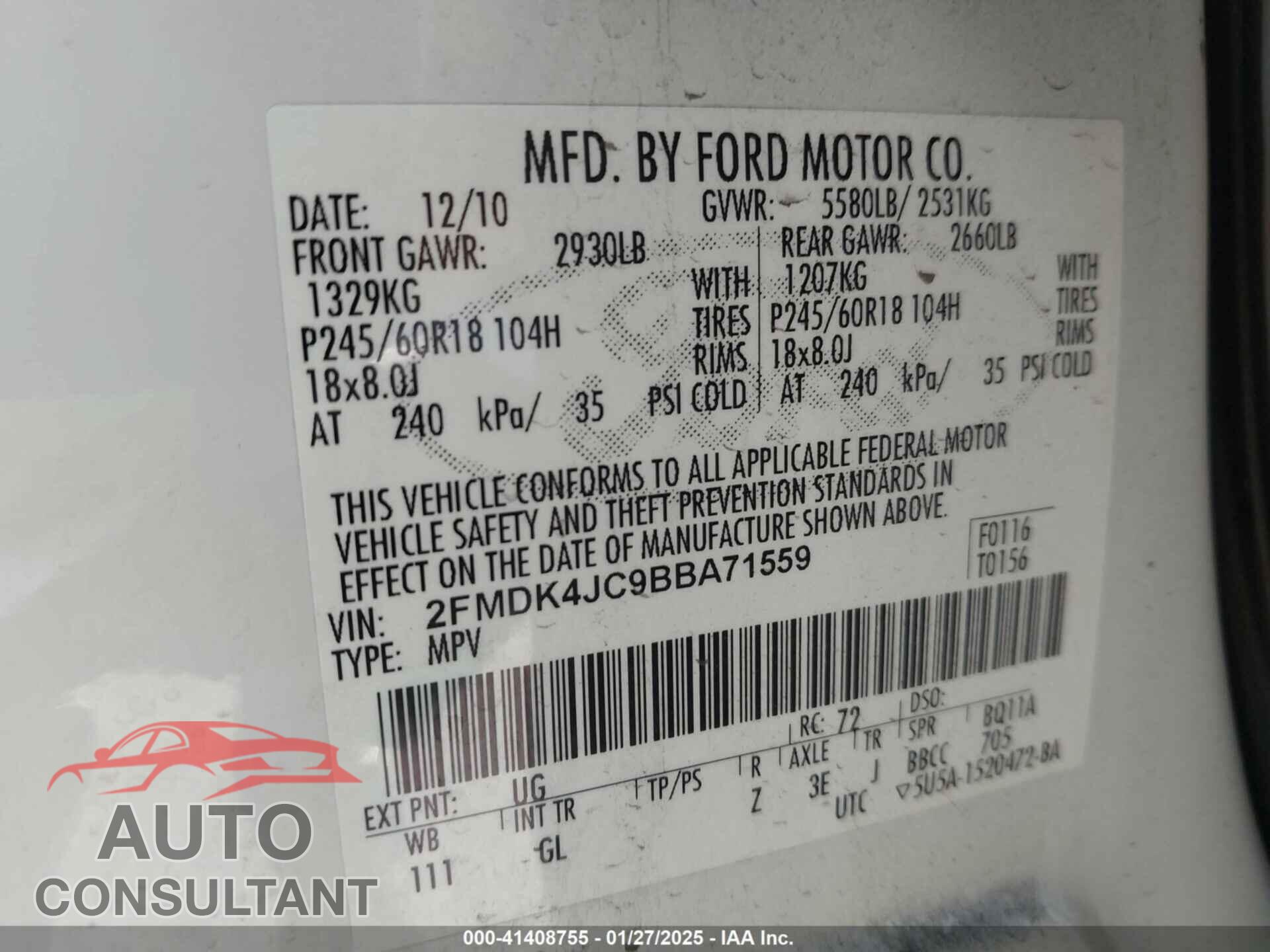 FORD EDGE 2011 - 2FMDK4JC9BBA71559