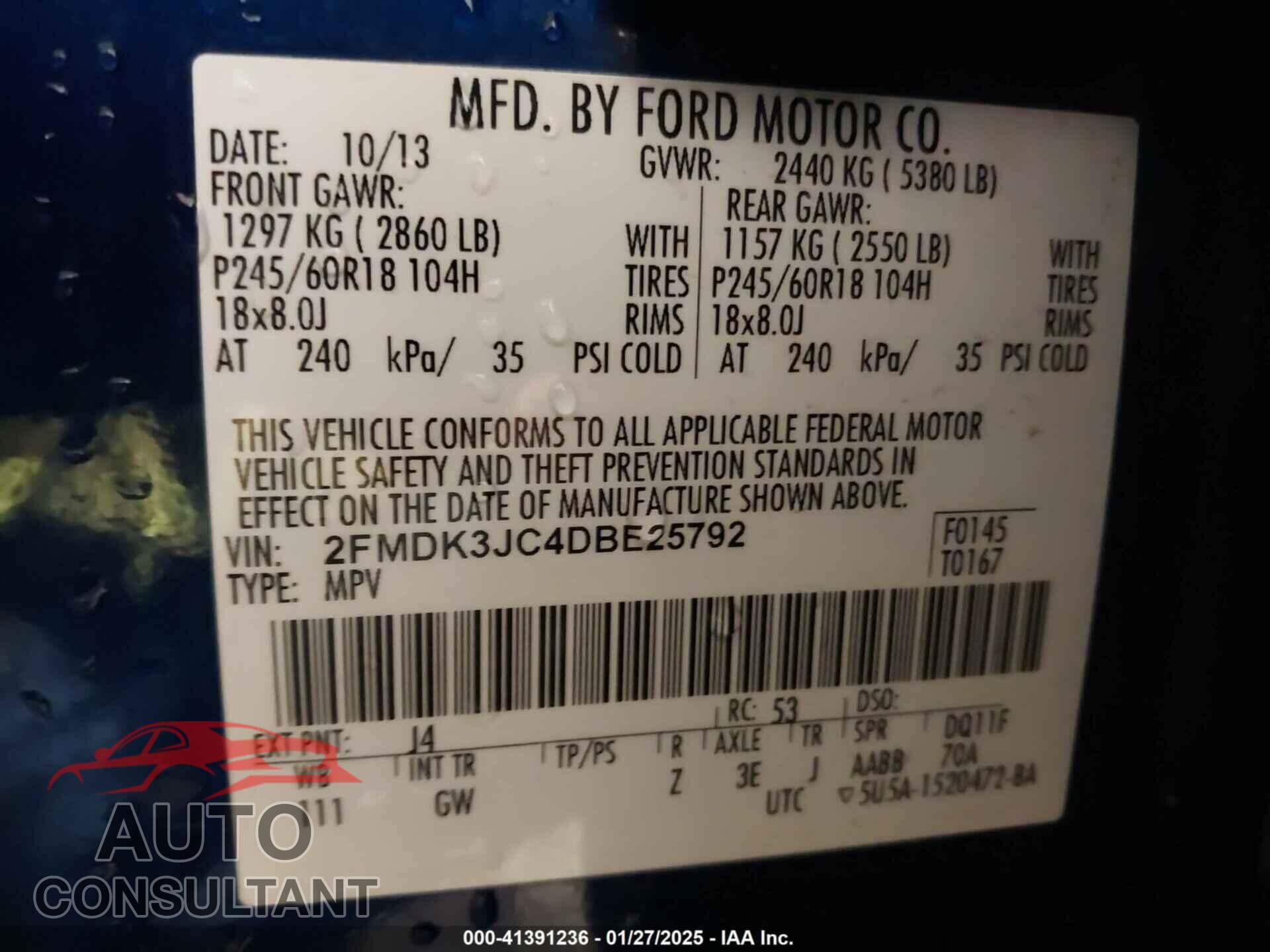 FORD EDGE 2013 - 2FMDK3JC4DBE25792