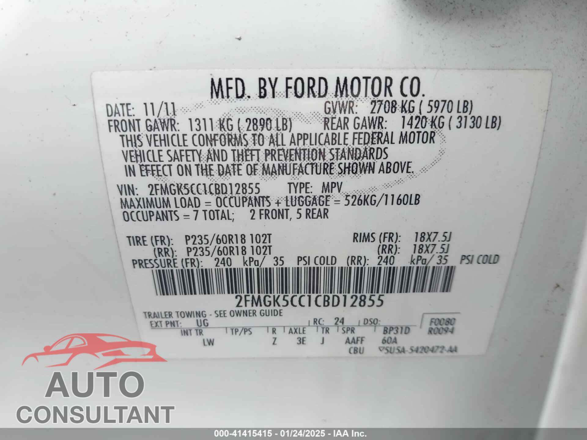 FORD FLEX 2012 - 2FMGK5CC1CBD12855