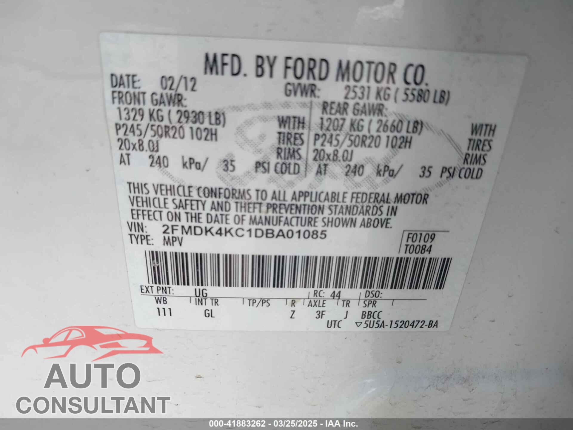 FORD EDGE 2013 - 2FMDK4KC1DBA01085