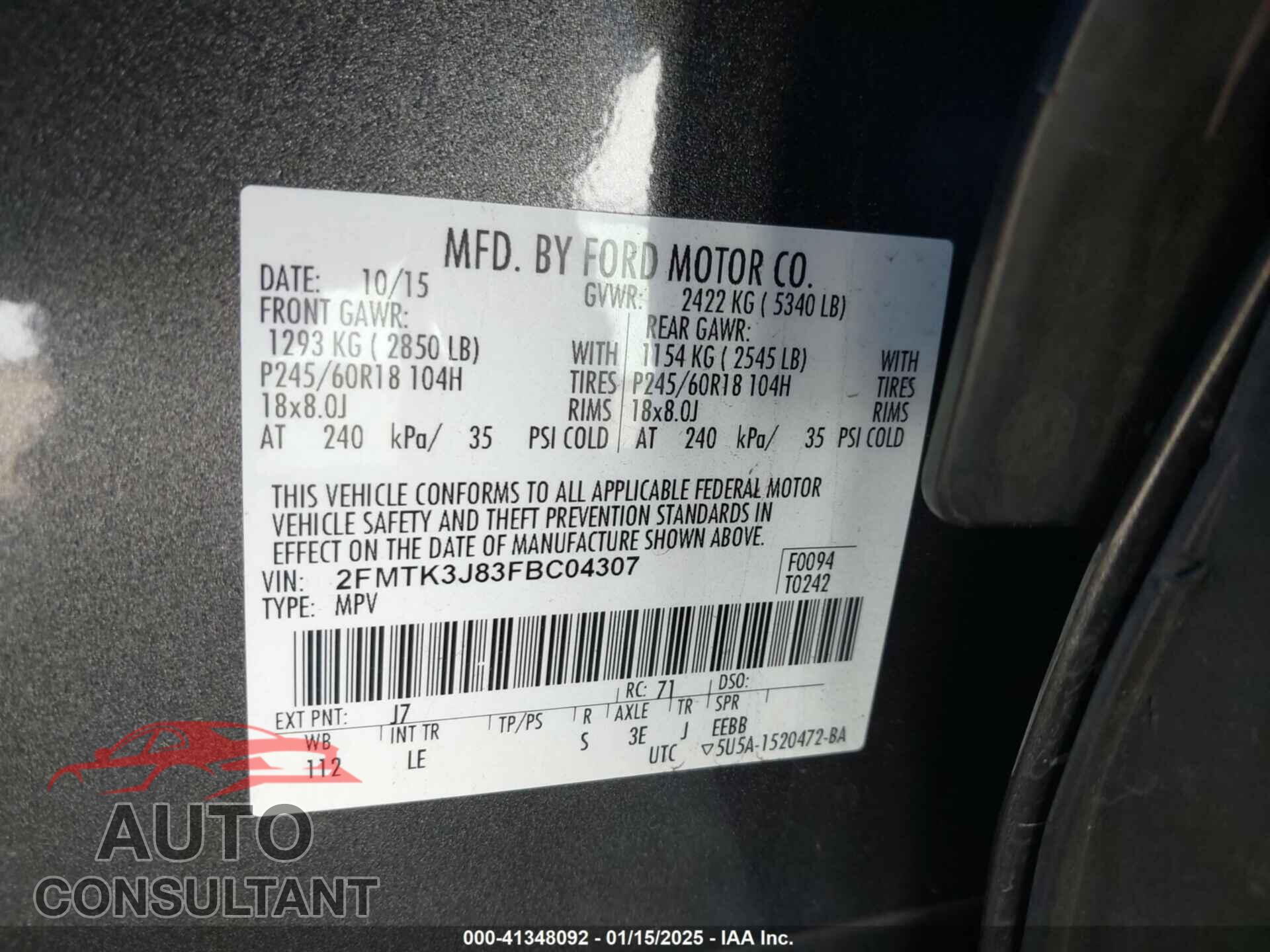 FORD EDGE 2015 - 2FMTK3J83FBC04307