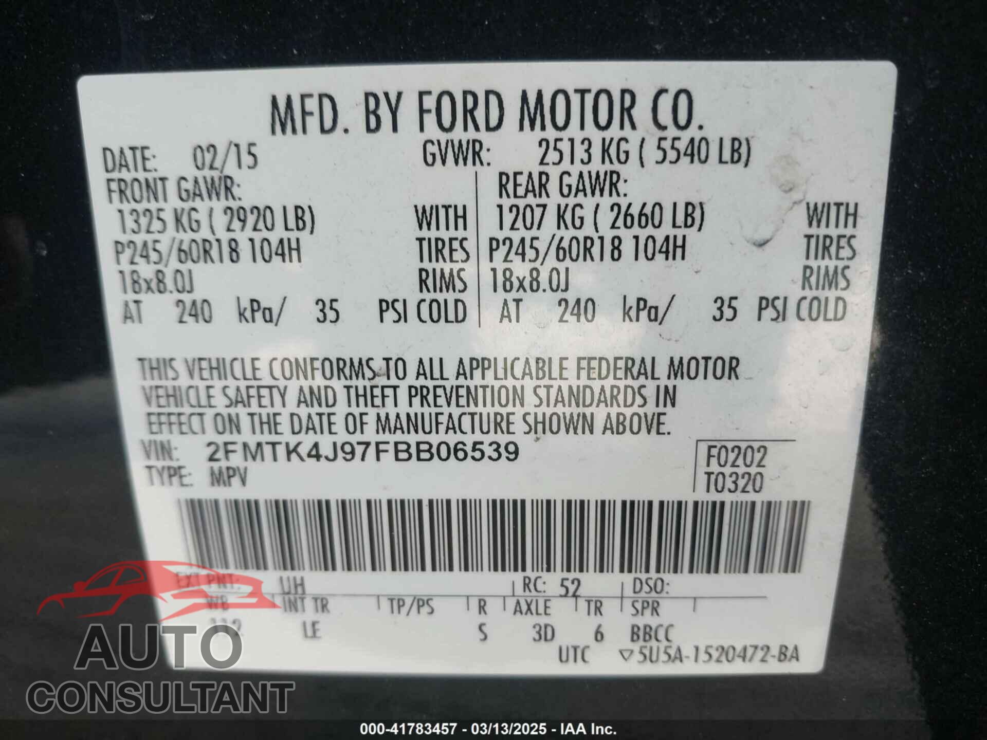 FORD EDGE 2015 - 2FMTK4J97FBB06539