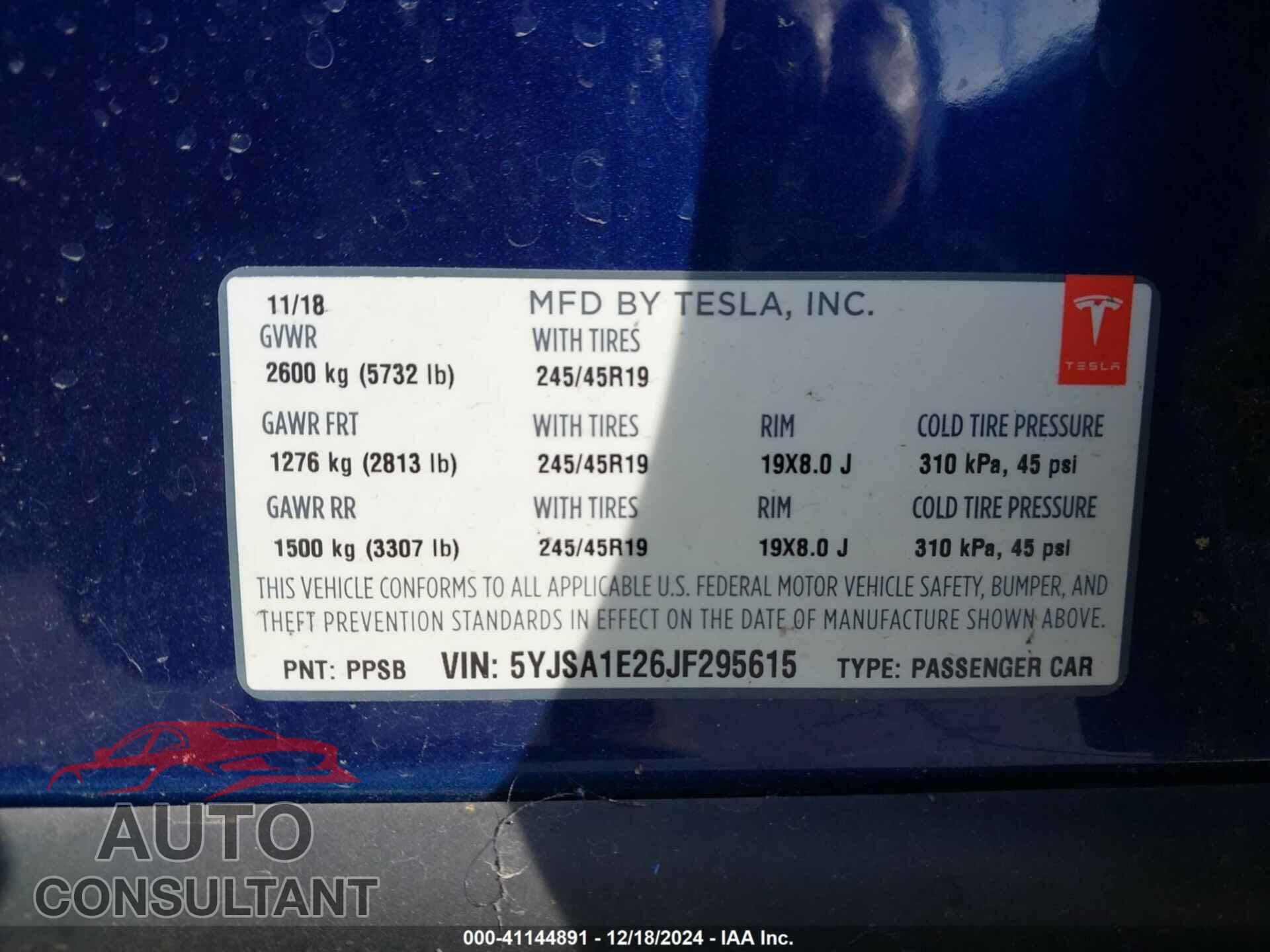 TESLA MODEL S 2018 - 5YJSA1E26JF295615