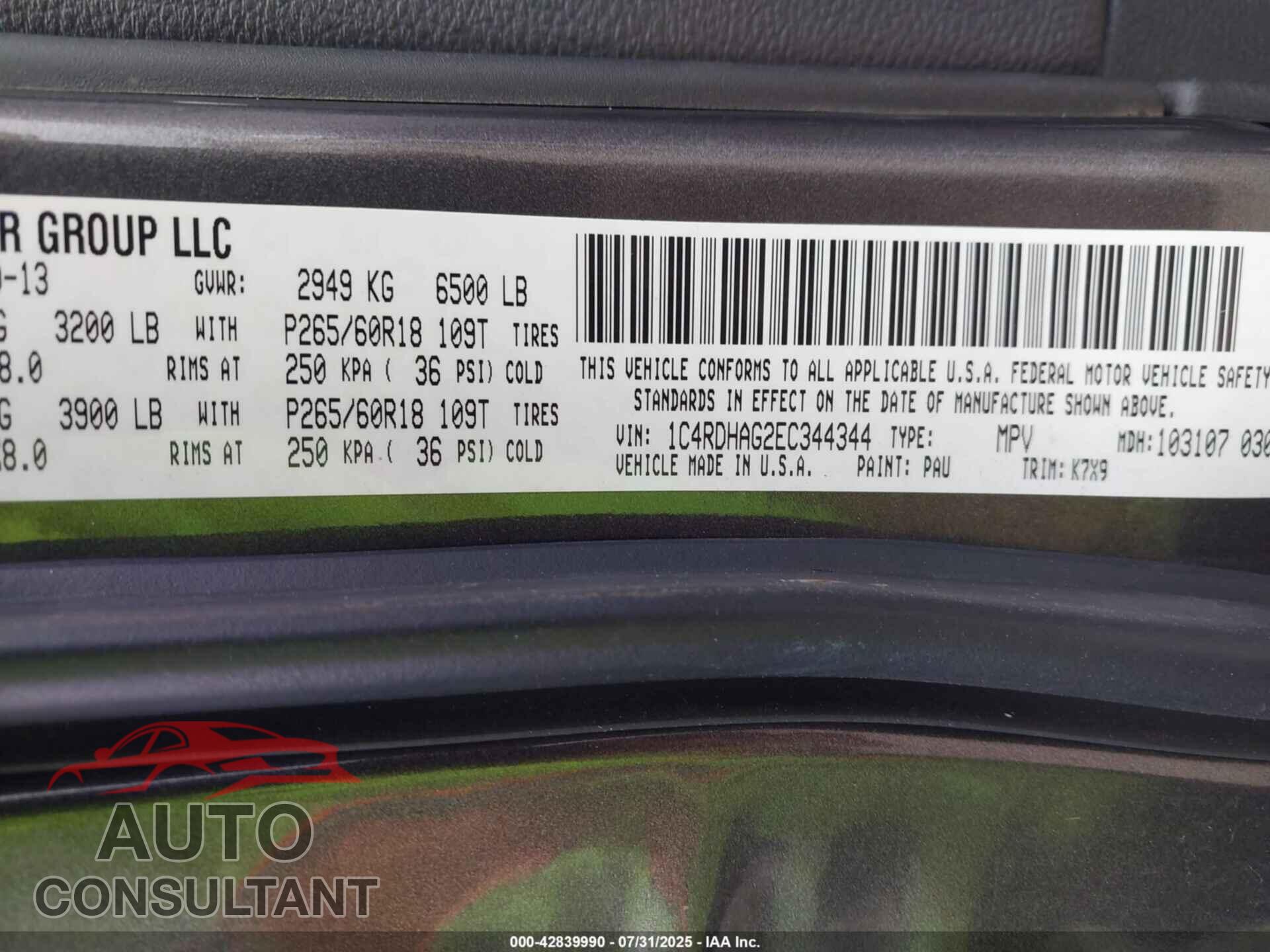 DODGE DURANGO 2014 - 1C4RDHAG2EC344344
