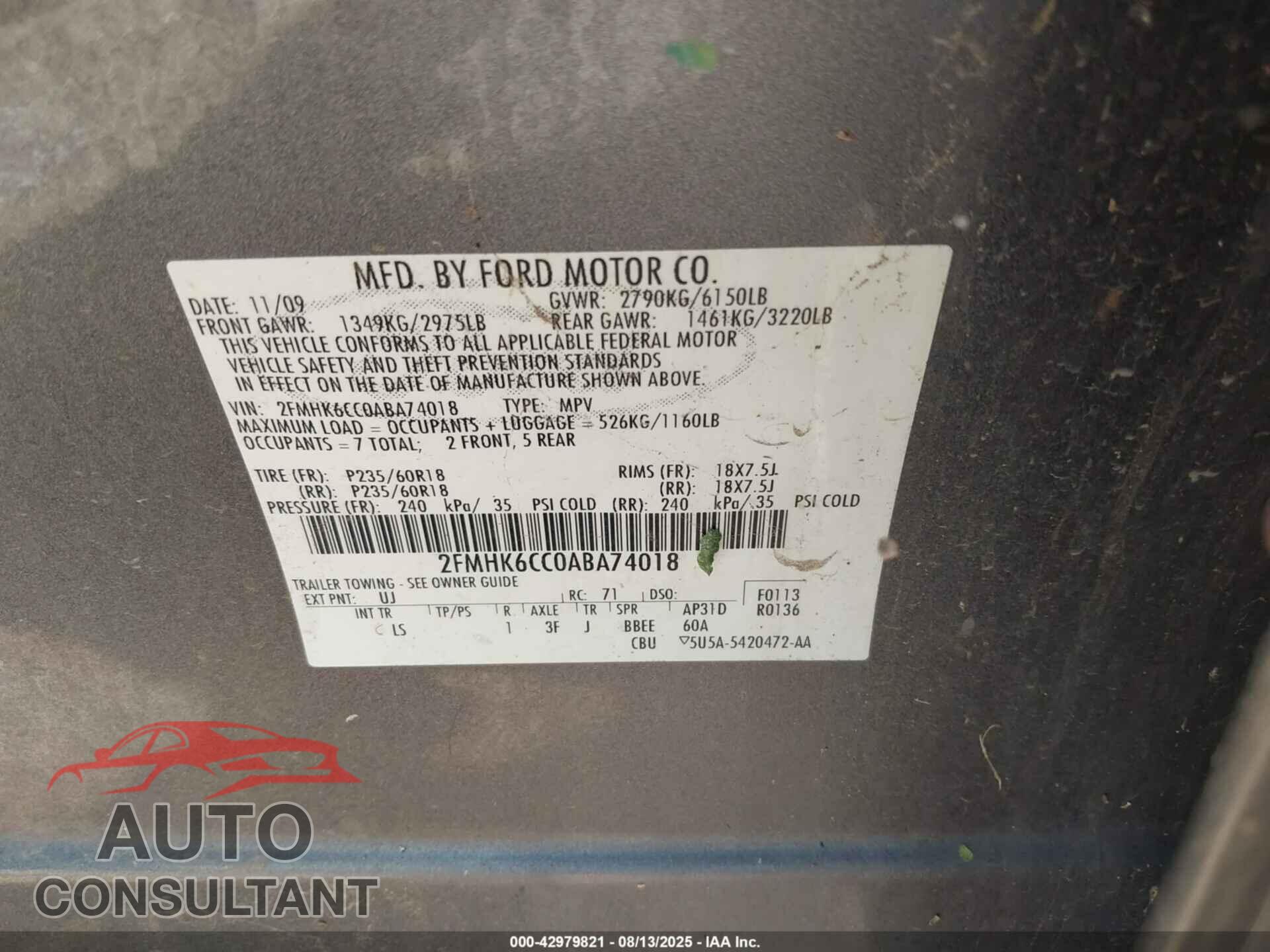 FORD FLEX 2010 - 2FMHK6CC0ABA74018