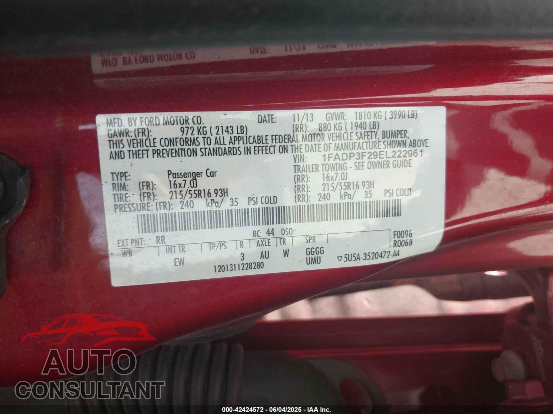 FORD FOCUS 2014 - 1FADP3F29EL222961