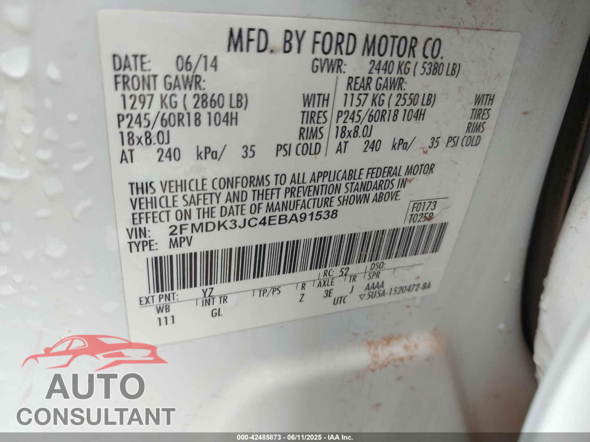 FORD EDGE 2014 - 2FMDK3JC4EBA91538