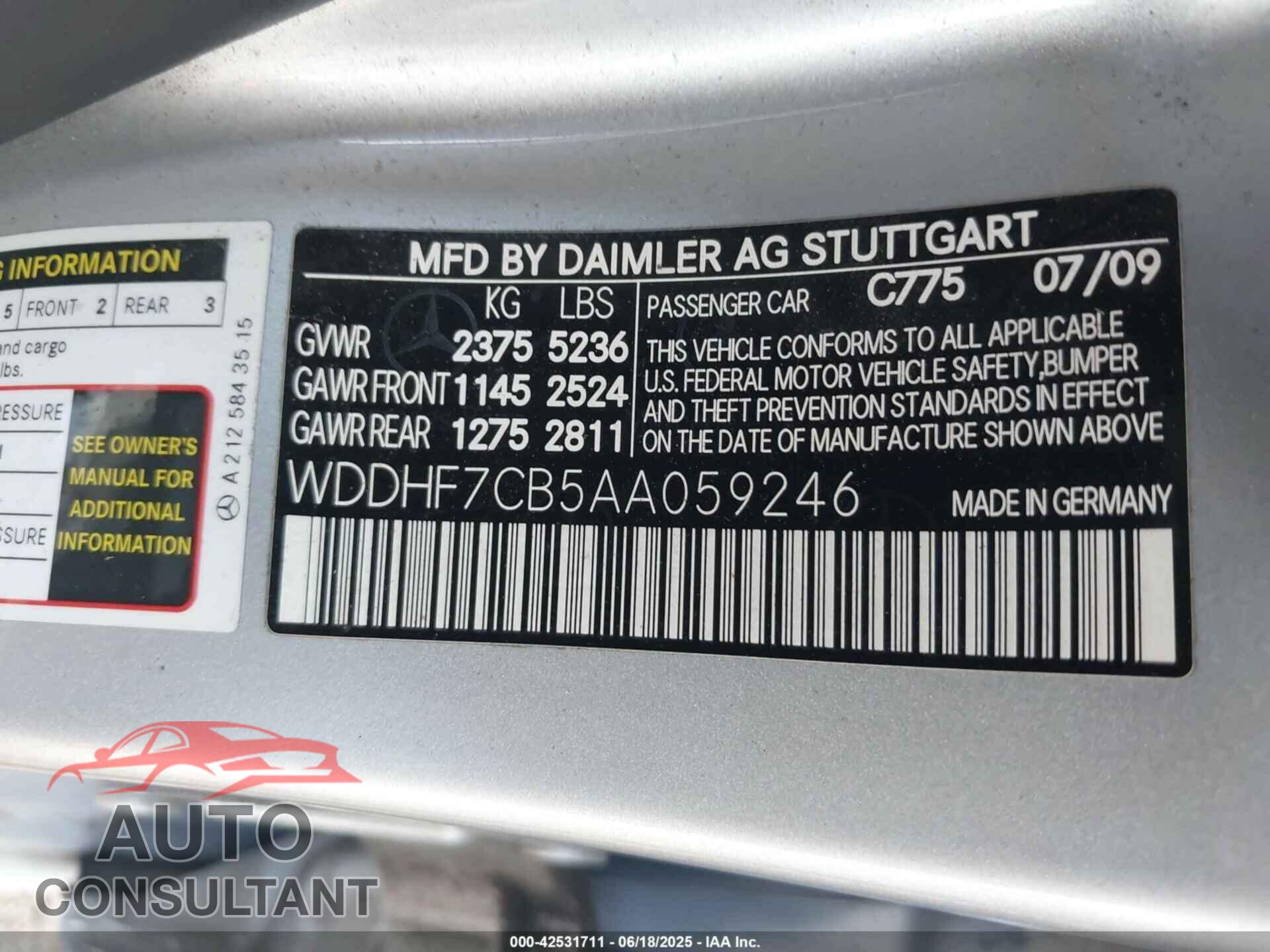 MERCEDES-BENZ E 2010 - WDDHF7CB5AA059246
