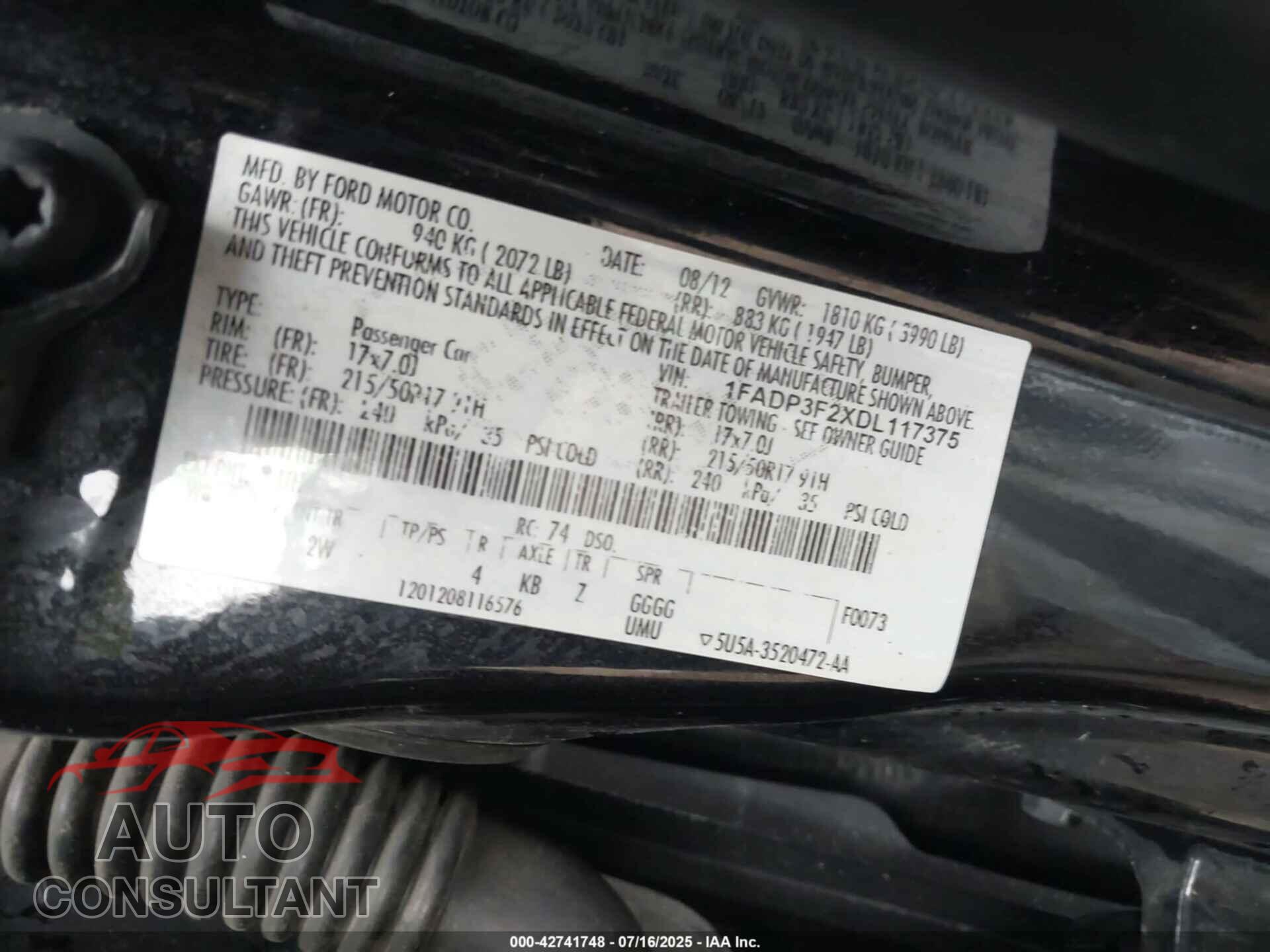 FORD FOCUS 2013 - 1FADP3F2XDL117375