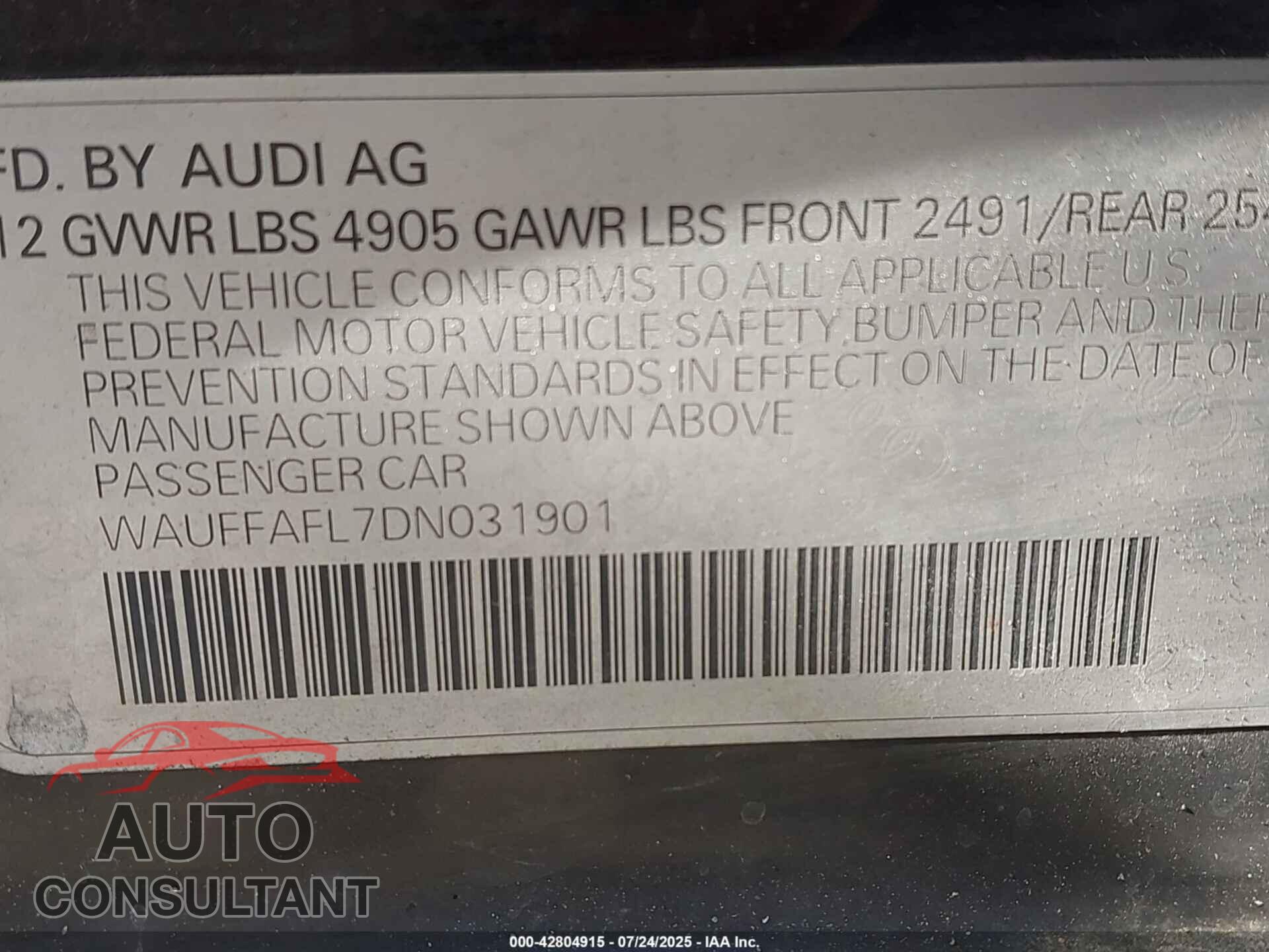 AUDI A4 2013 - WAUFFAFL7DN031901